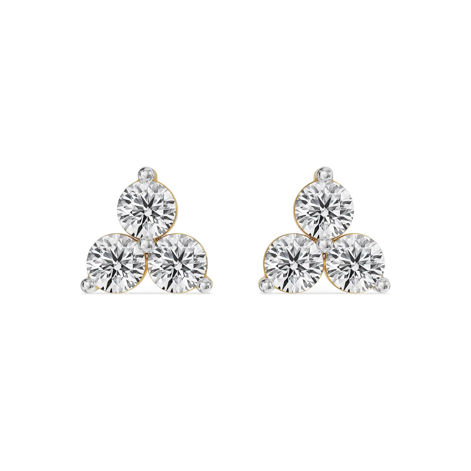 Clovia Trio Lab Grown Diamond Studs - front view in 9KT