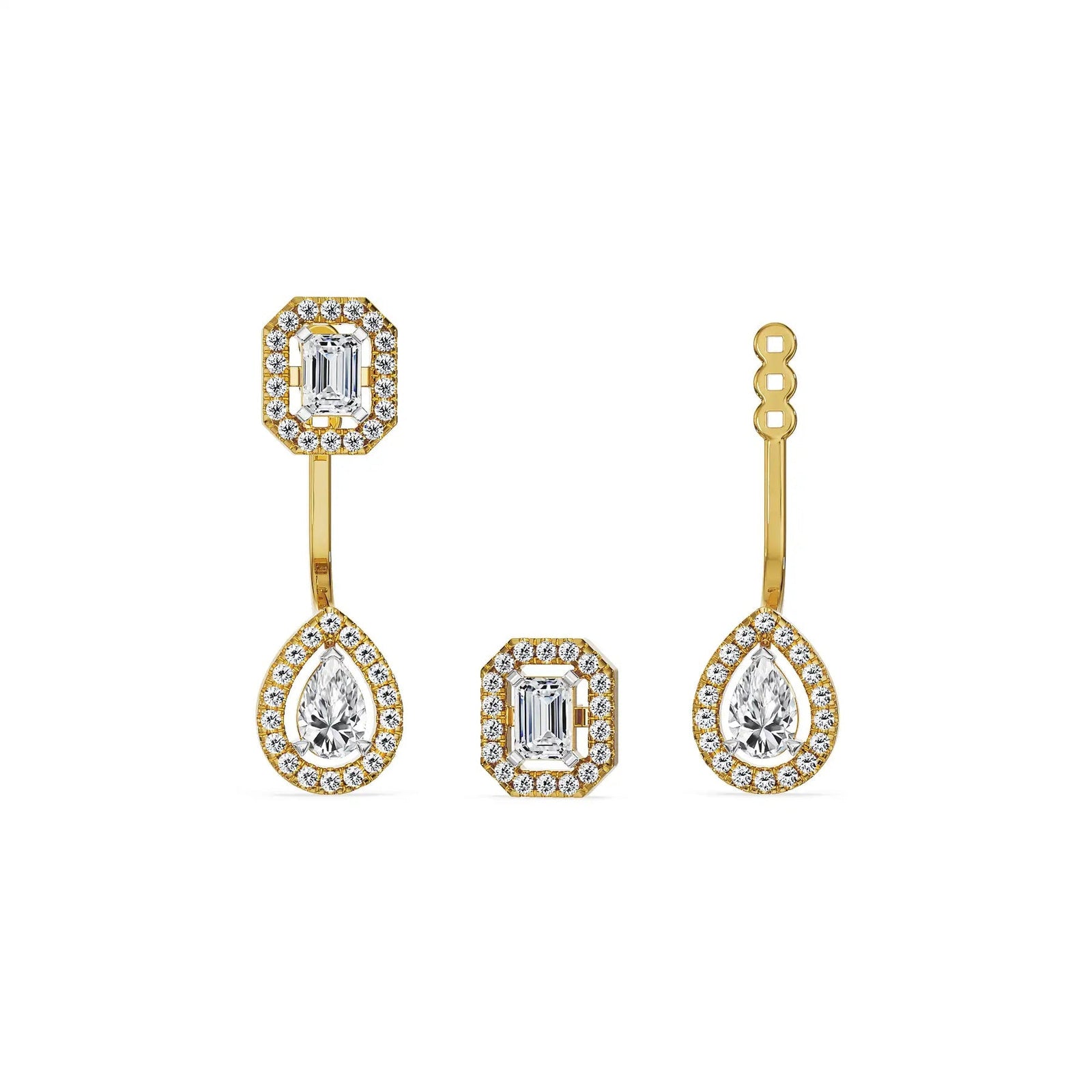 Layered Halo Solitaire Lab Grown Diamond Necklace Set Earring - perspective view
