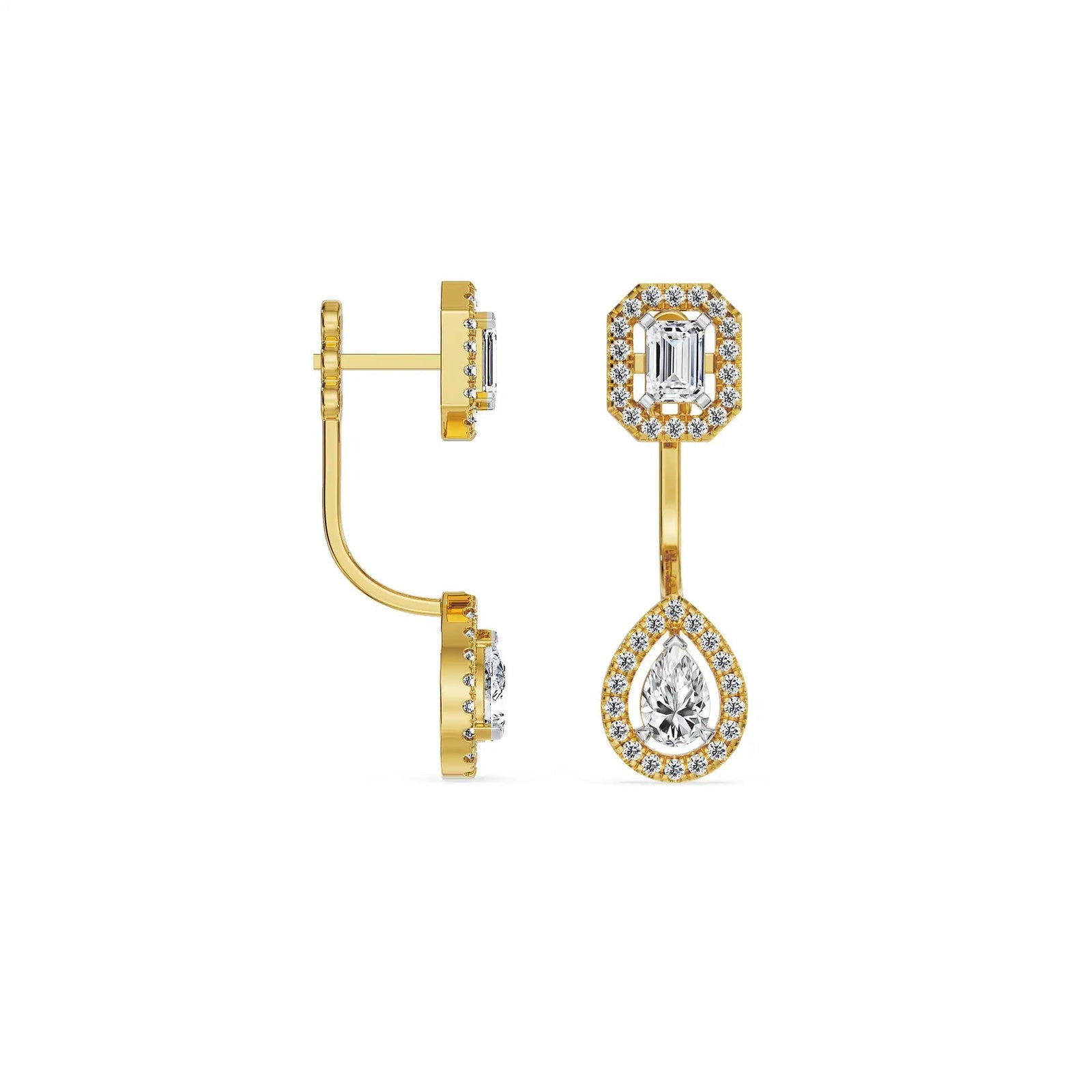 Layered Halo Solitaire Lab Grown Diamond Necklace Set Earring - perspective view