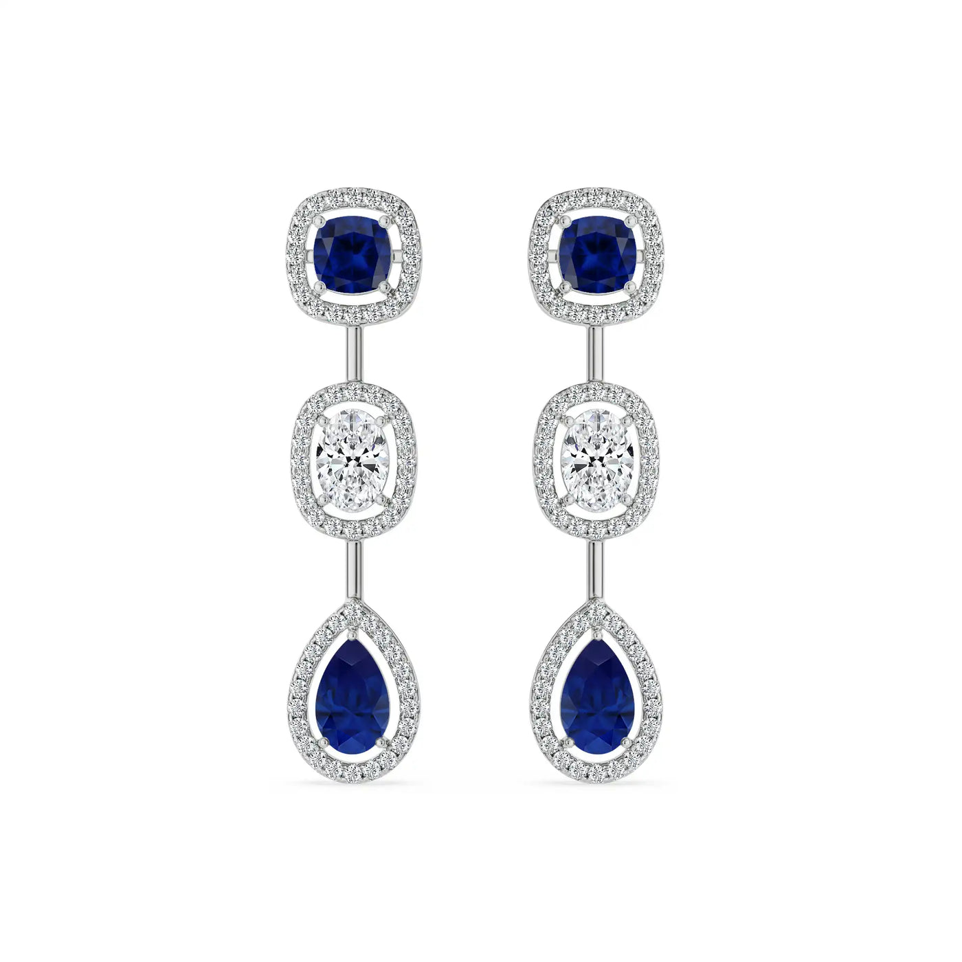 Blue Sapphire Lab Diamond Drop Earrings 9KT