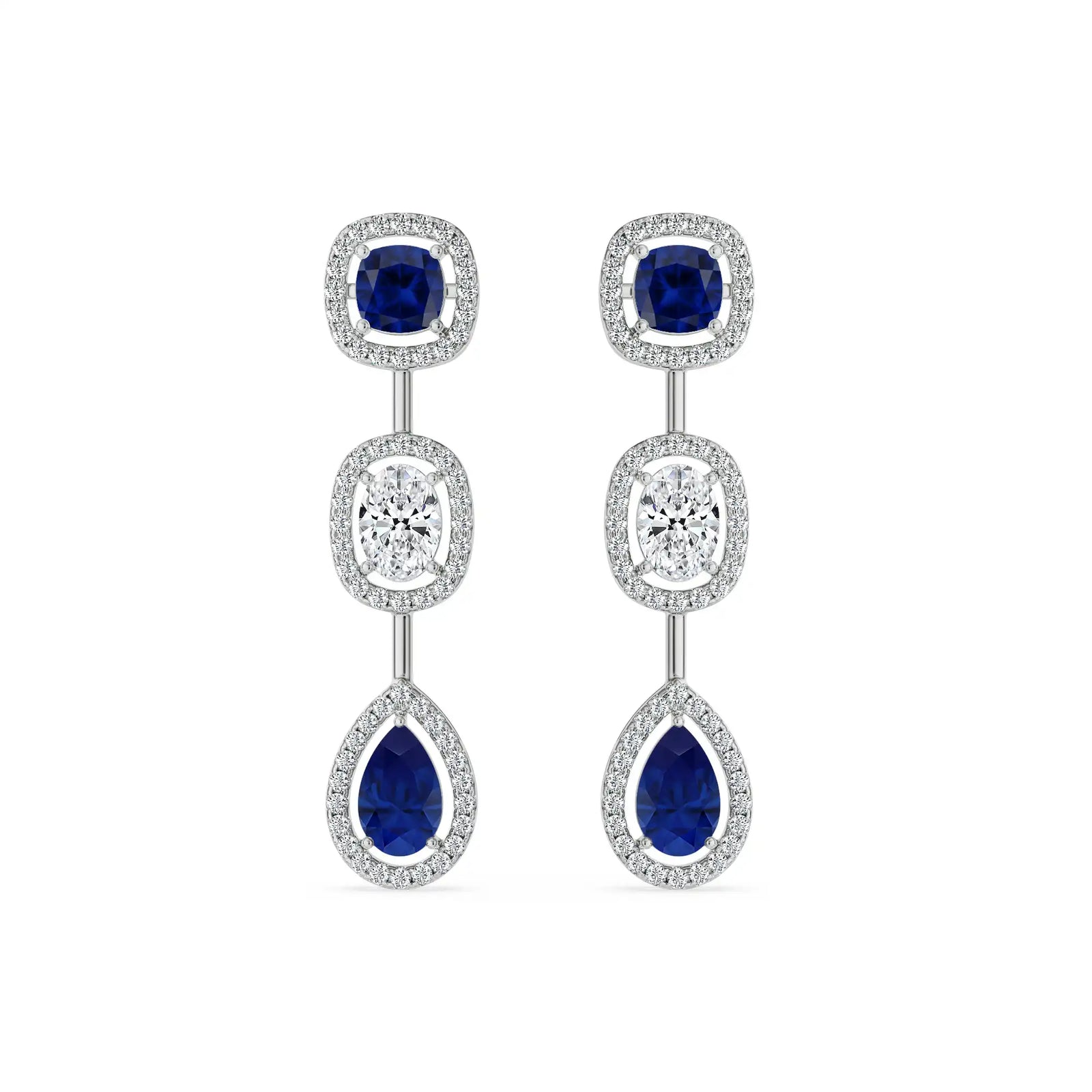 Blue Sapphire Lab Diamond Drop Earrings 9KT