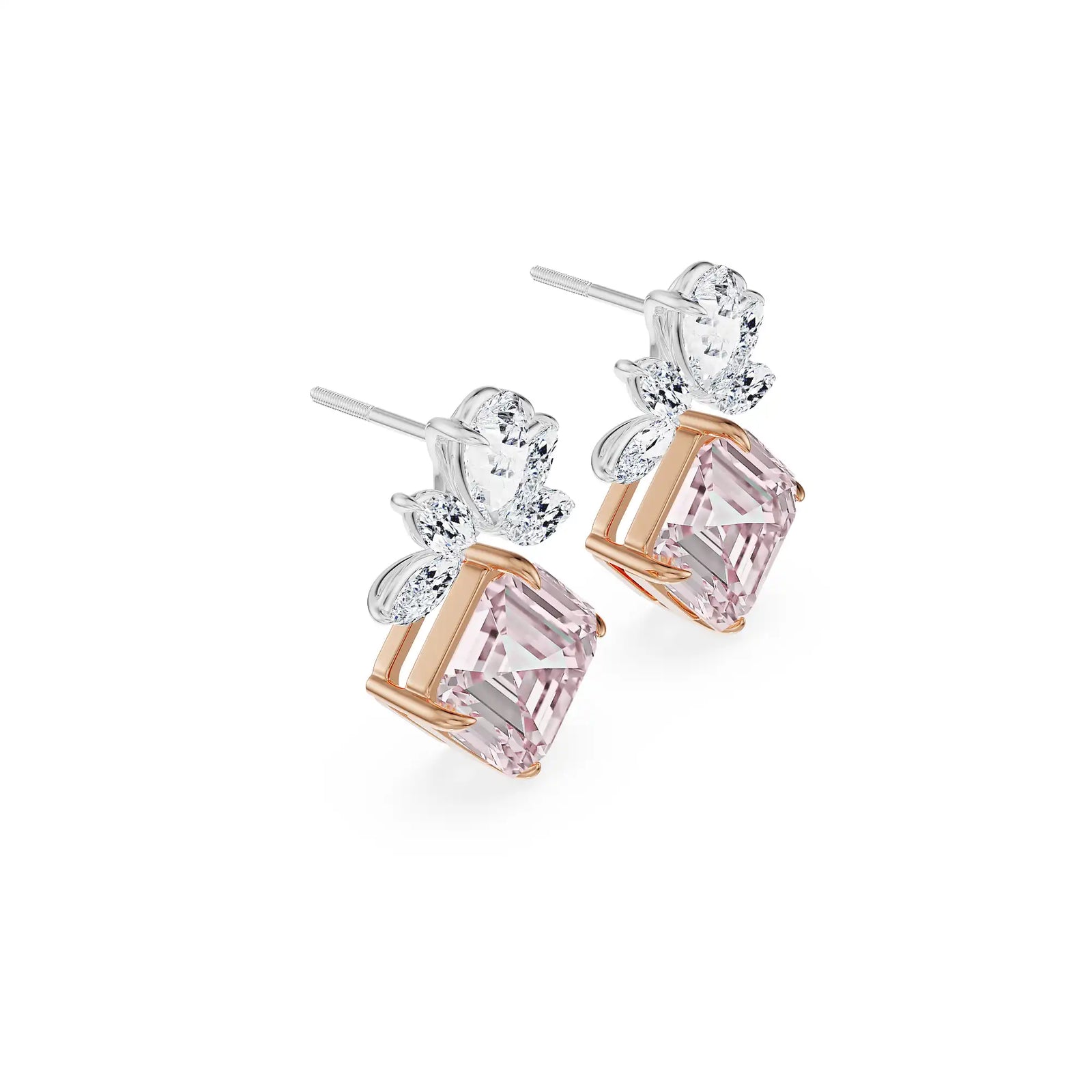 Floral Pink Lab Grown Diamond Earrings - side view