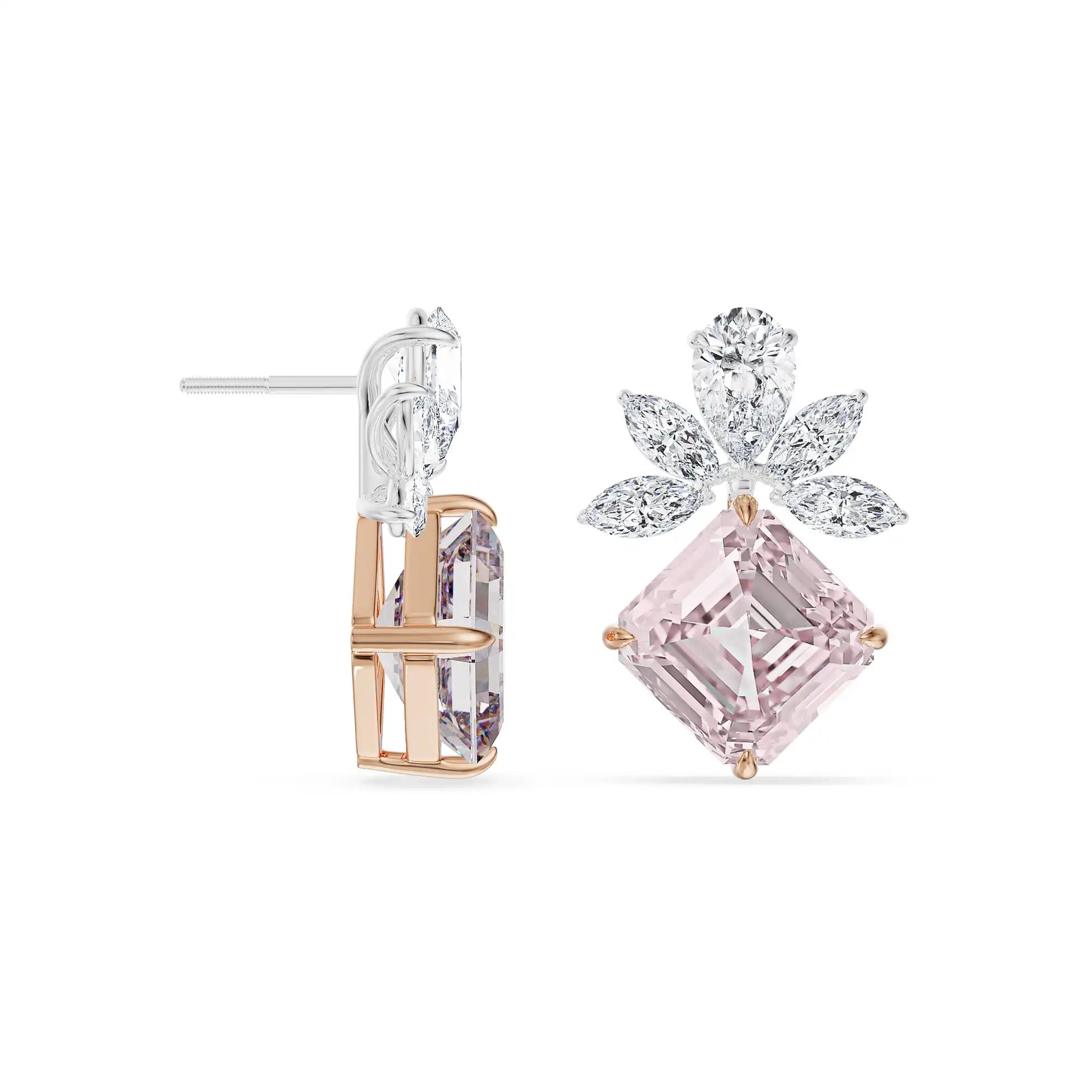 Floral Pink Lab Grown Diamond Earrings - perspective view