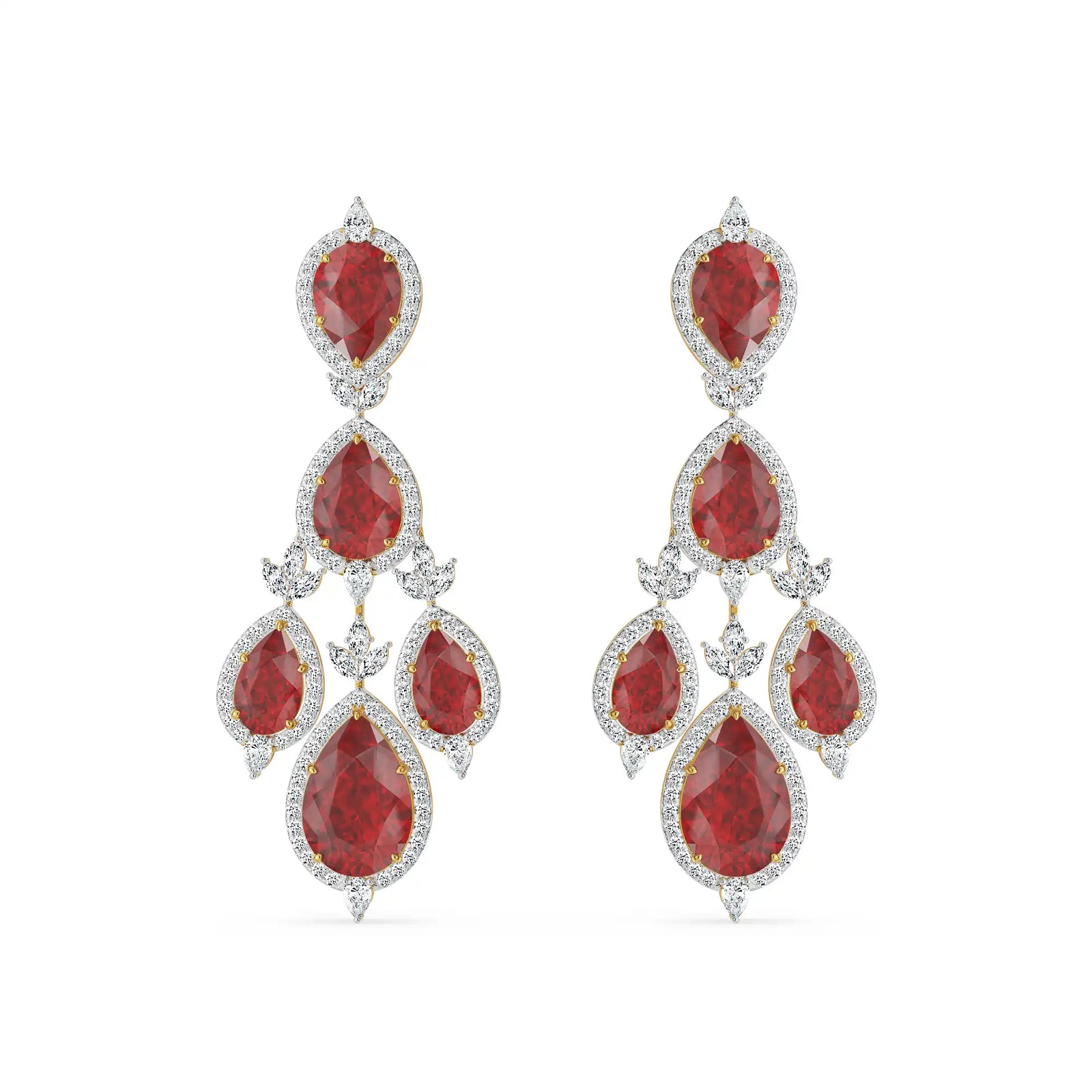 Ruby Pear Lab Diamond Dangle Earrings - front view