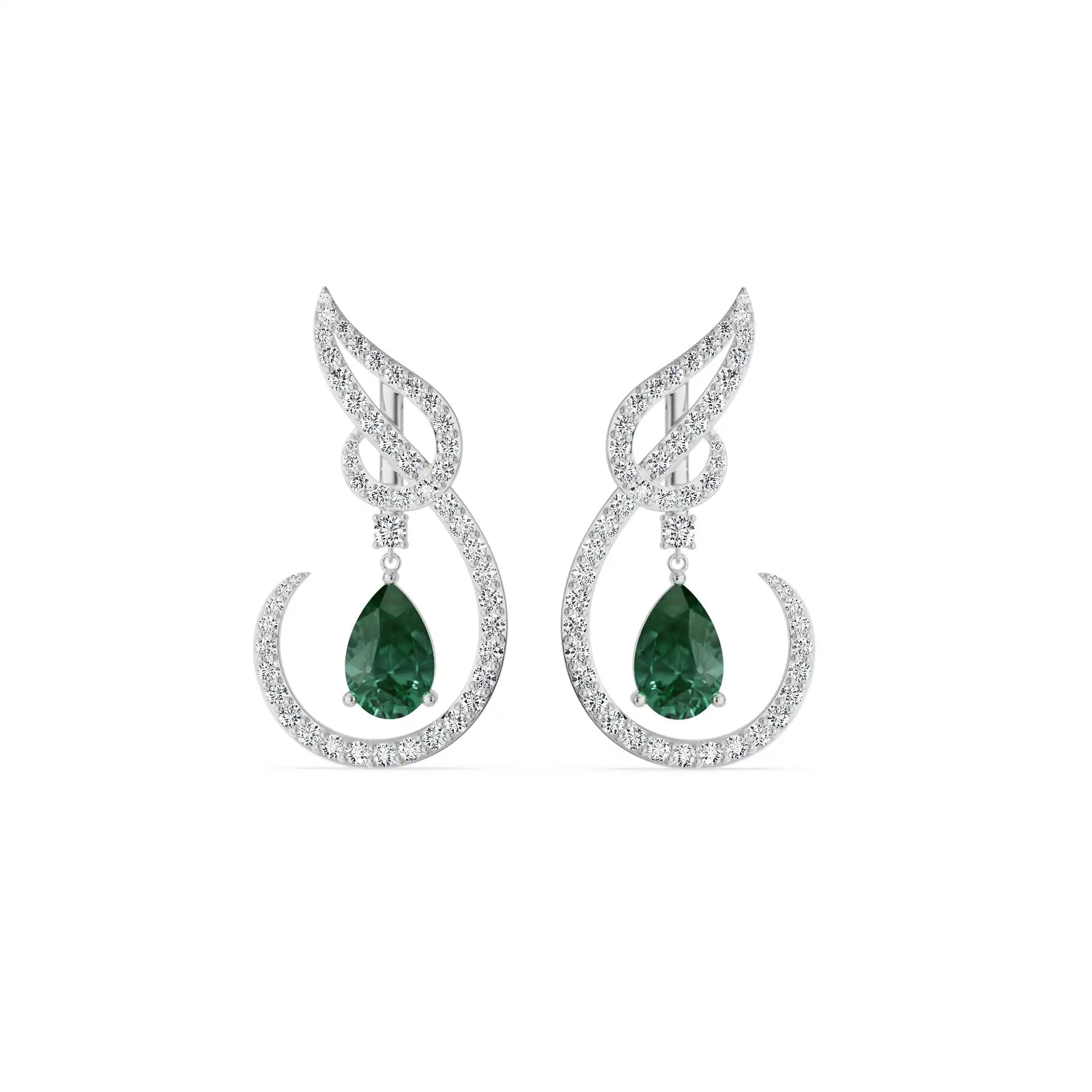 Curvy Emerald Lab Diamond Dangler Earrings - Front View