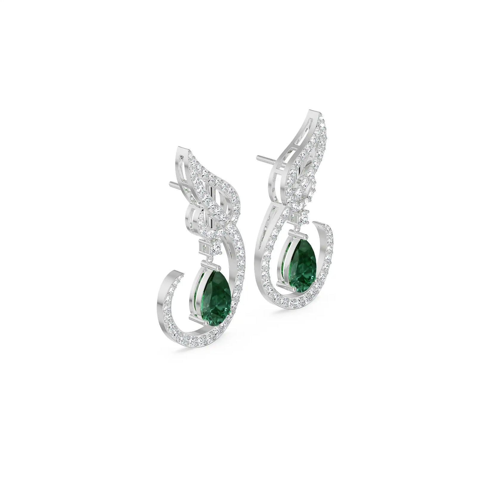 Curvy Emerald Lab Diamond Dangler Earrings_in_stock