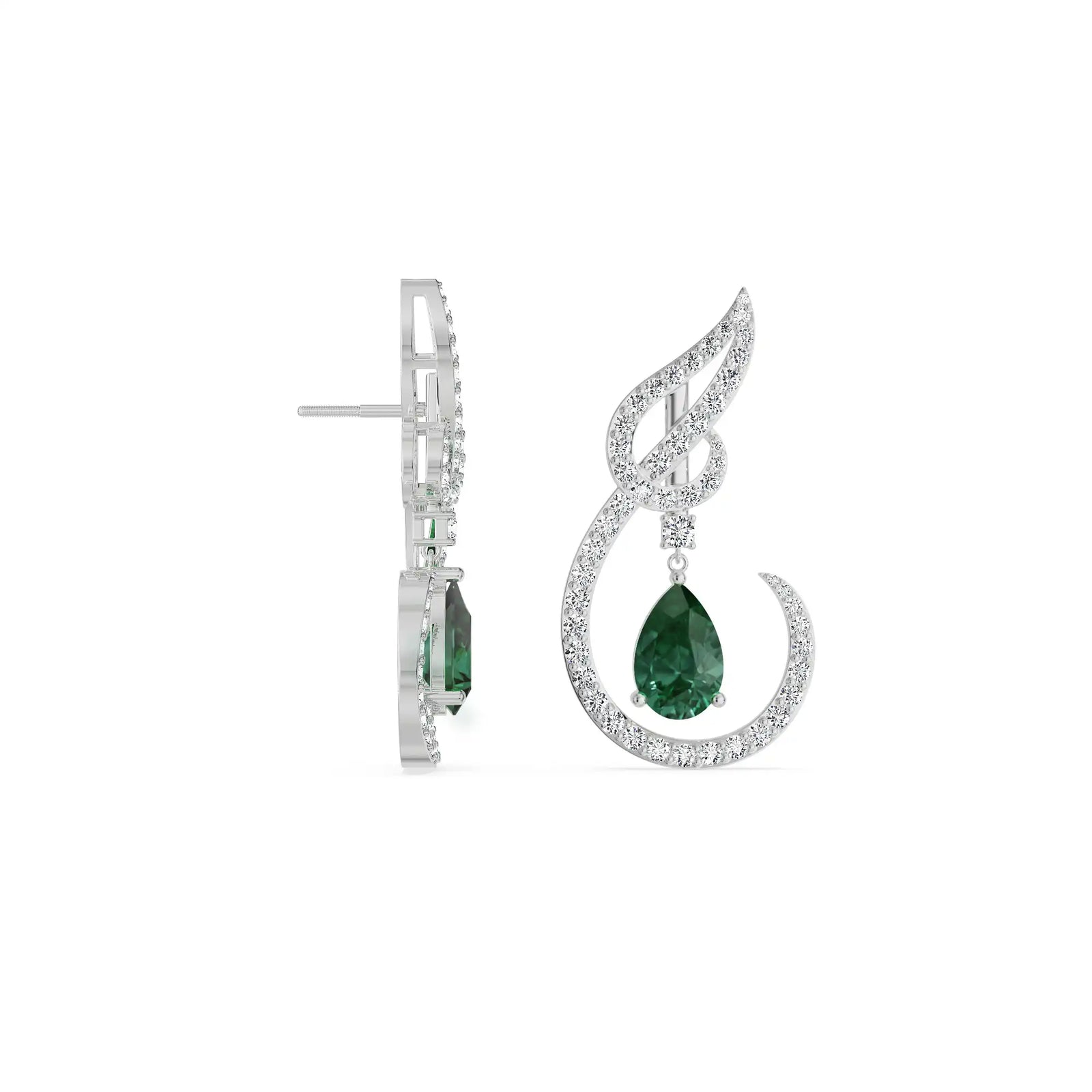 Curvy Emerald Lab Diamond Dangler Earrings_in_stock