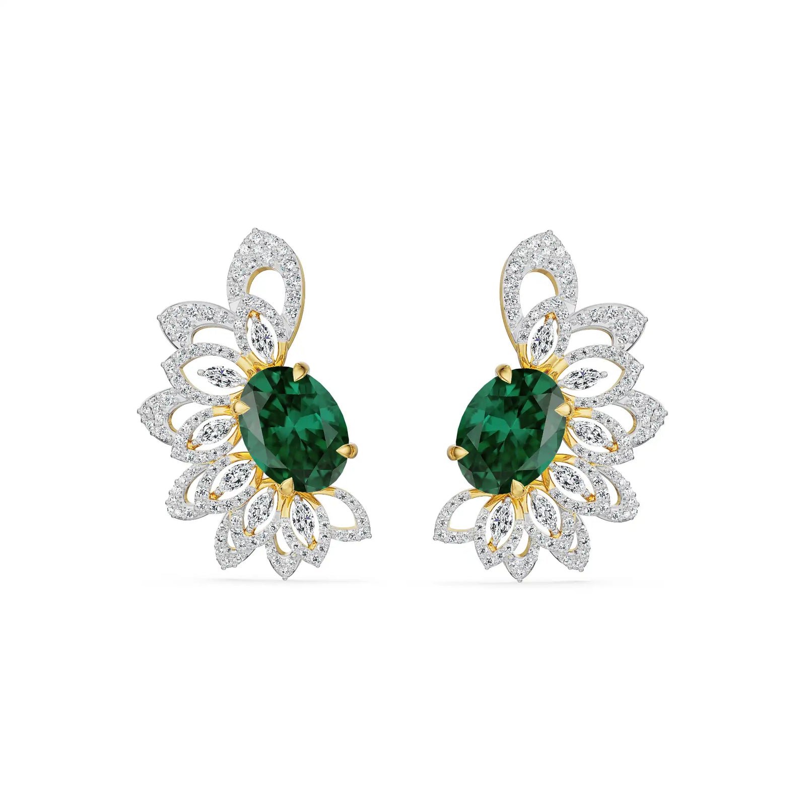 Butterfly Emerald Lab Grown Diamond Earrings - front view
