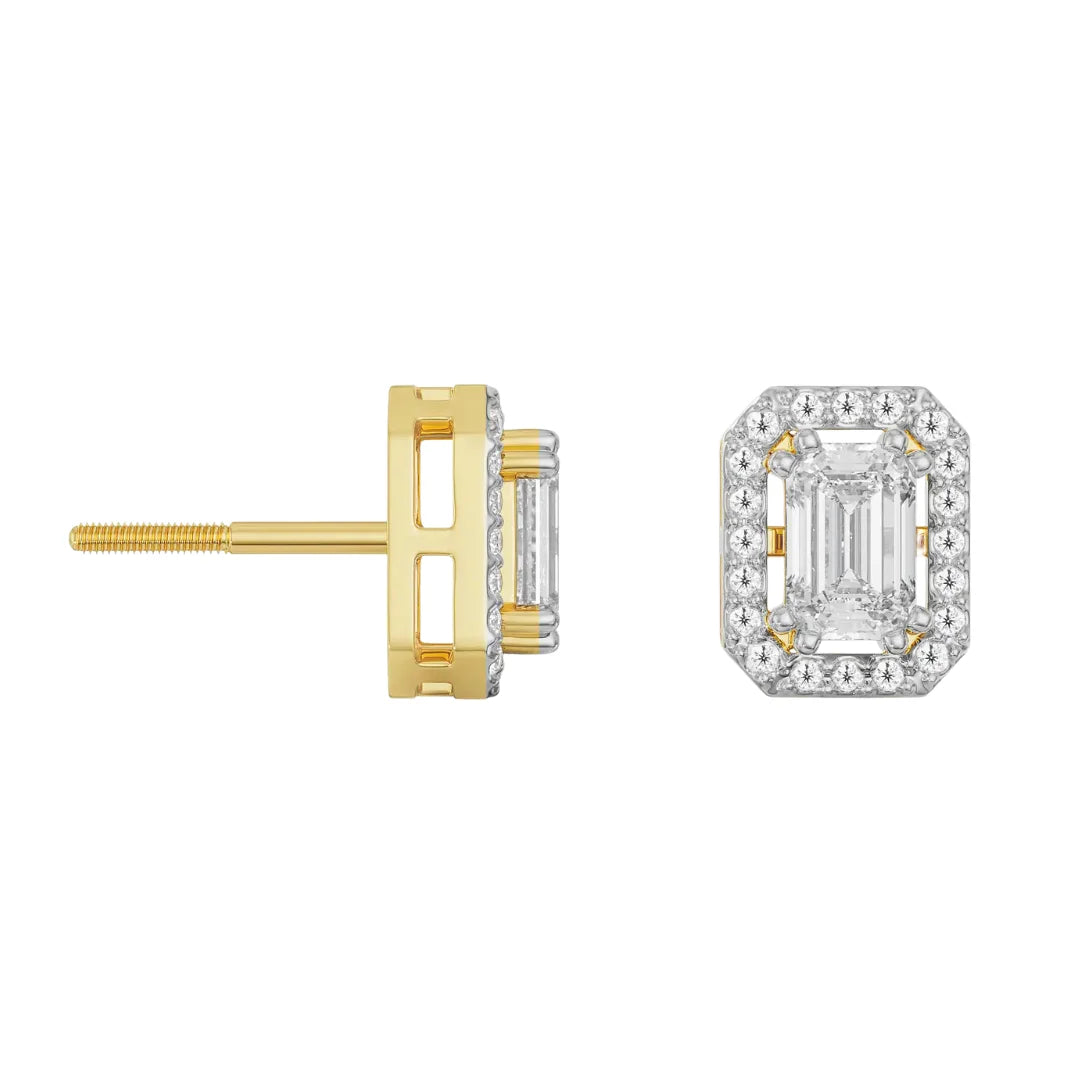 1 CT Shimmering Halo Emerald Lab Diamond Earrings - perspective view