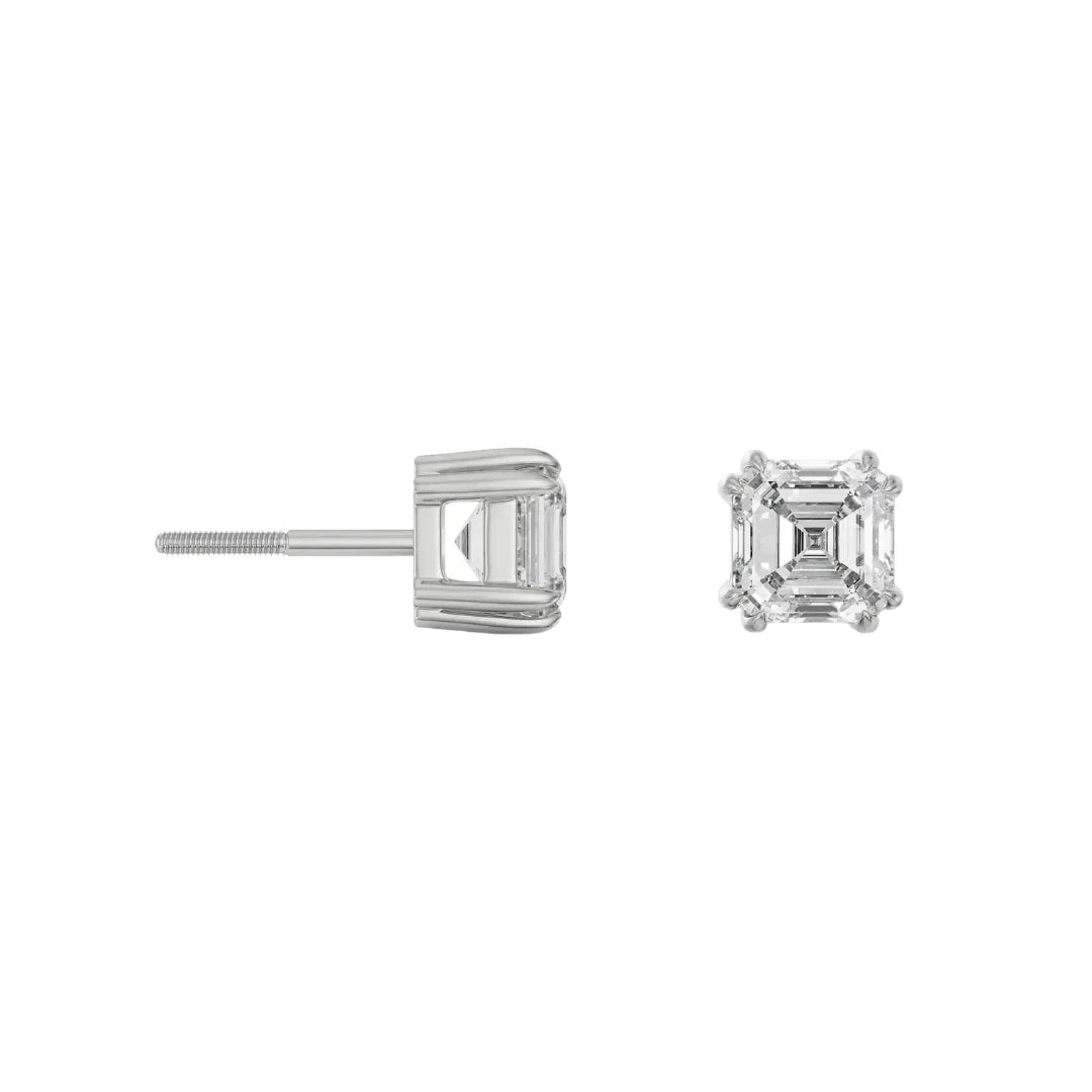 0.5 CT Asscher Lab Grown Diamond Studs - perspective view