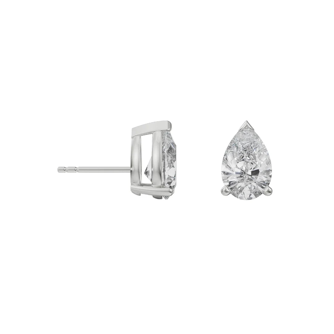 0.5 CT Pear Solitaire Lab Grown Diamond Studs - perspective view in 9KT