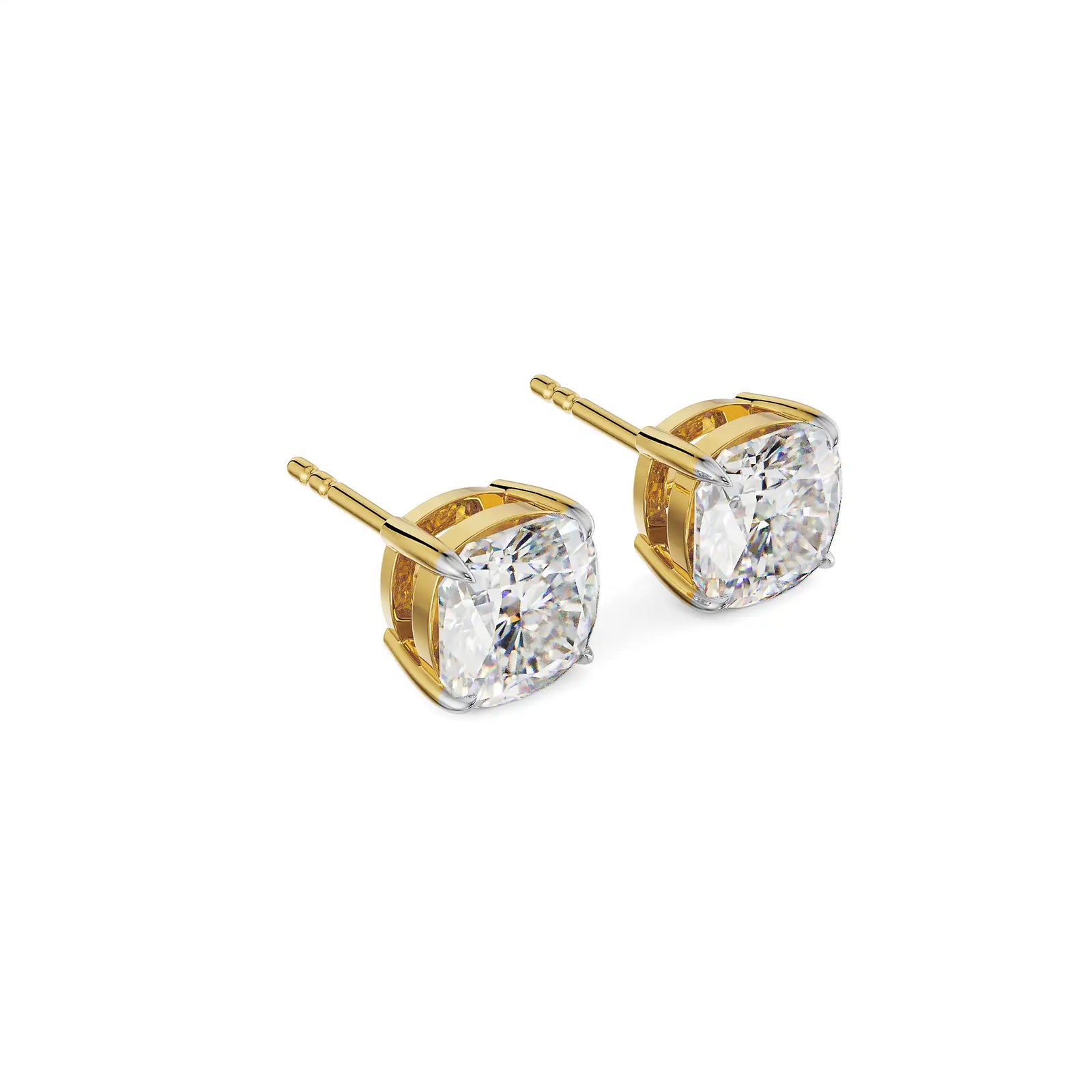 2 CT Cushion Diamond Studs- Prospective View