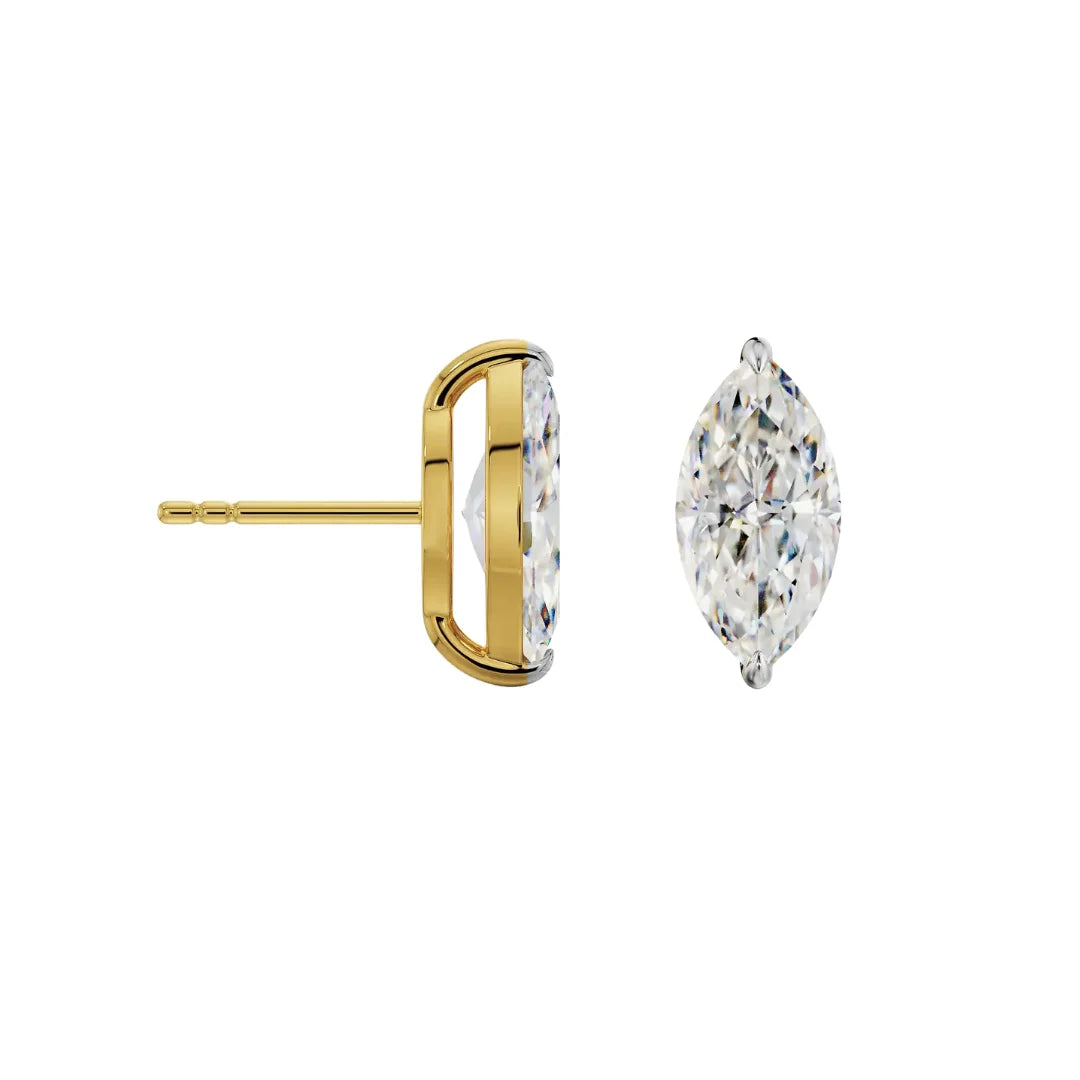 2 CT Marquise Lab Grown Diamond Studs - perspective view in 9KT