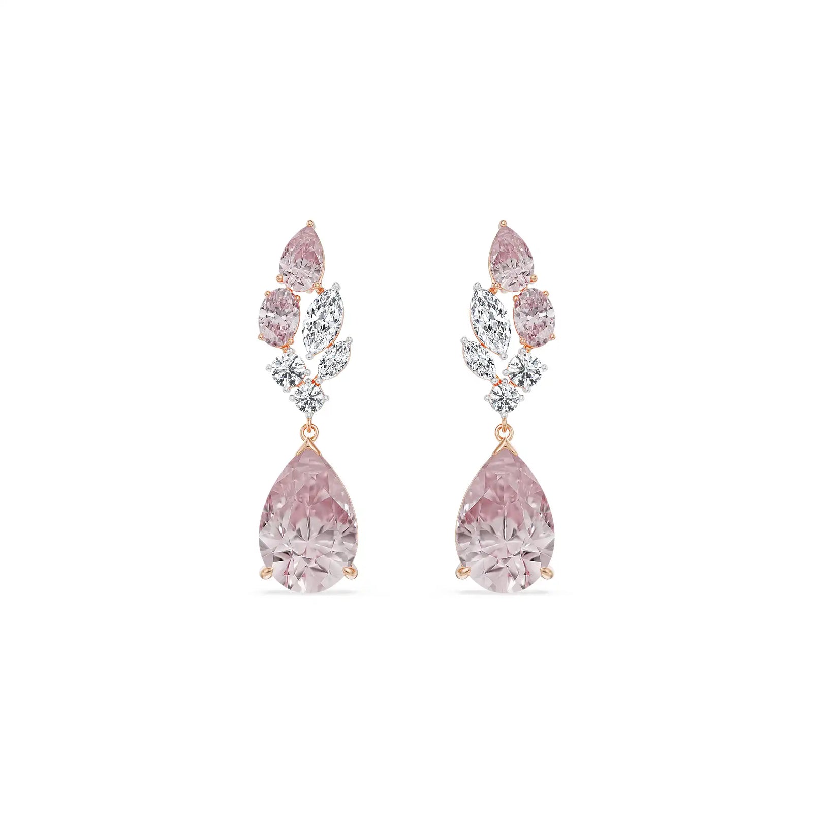 Pink Sapphire Lab Diamond Drop Earrings - front view