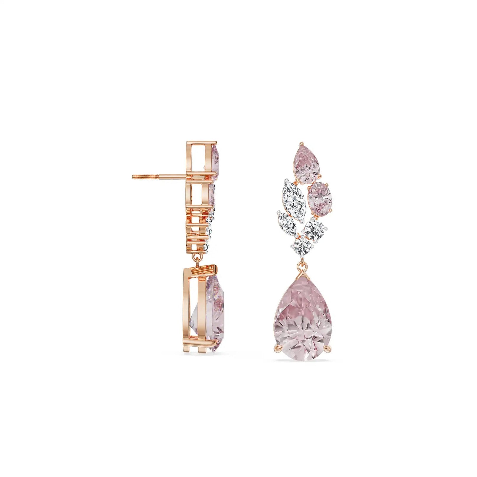 Pink Sapphire Lab Diamond Drop Pendant Set earring - perspective view