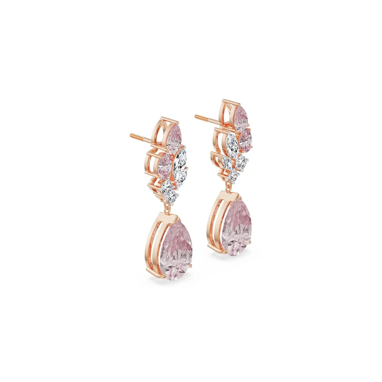 Pink Sapphire Lab Diamond Drop Pendant Set Earring - side view