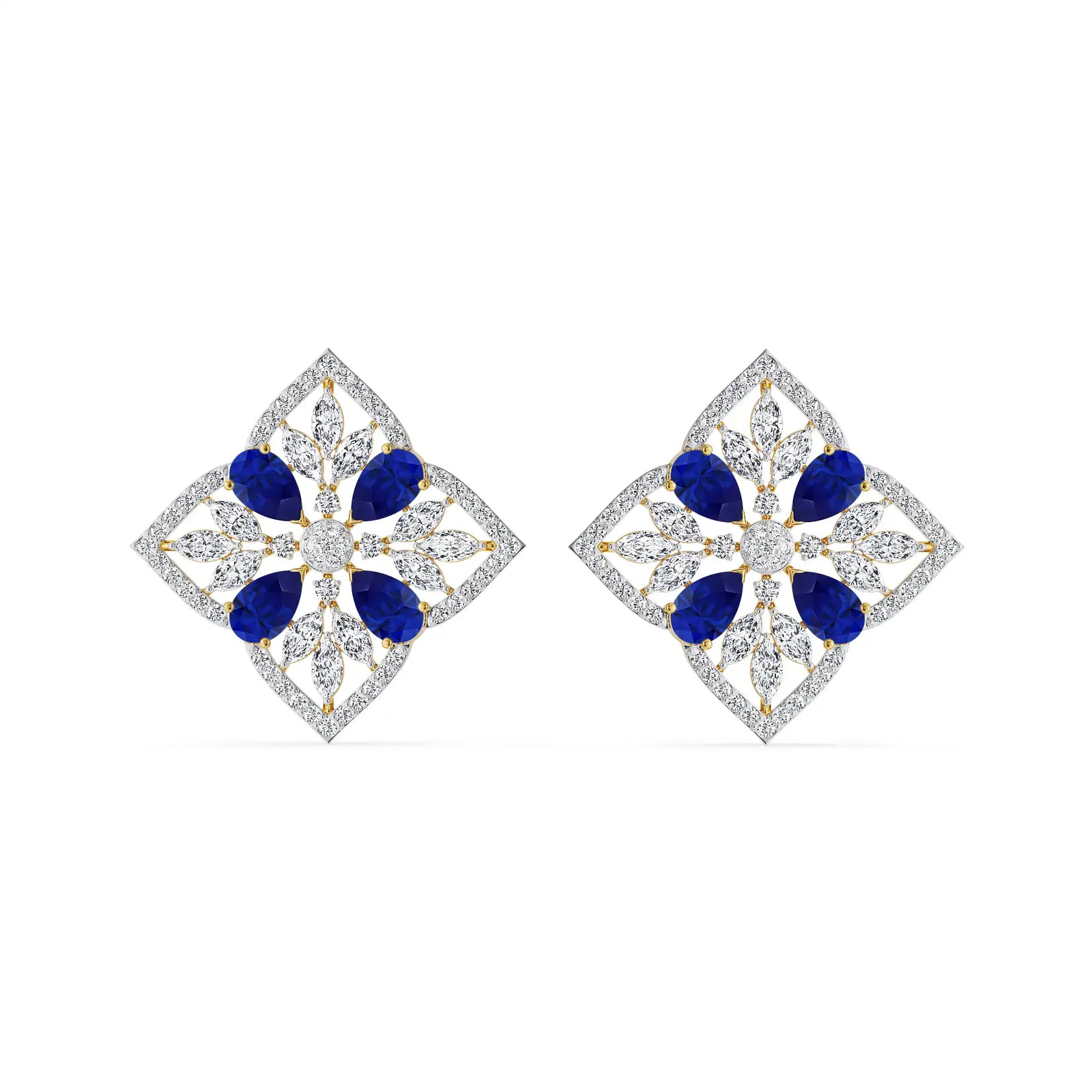 Blue Sapphire Lab Diamond Glamour Studs- Front View