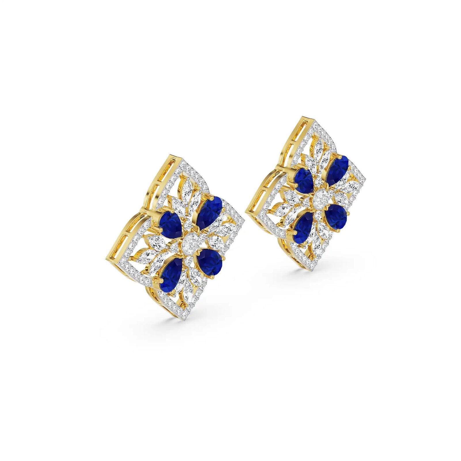 Blue Sapphire Lab Diamond Glamour Pendant Set Earring - right view