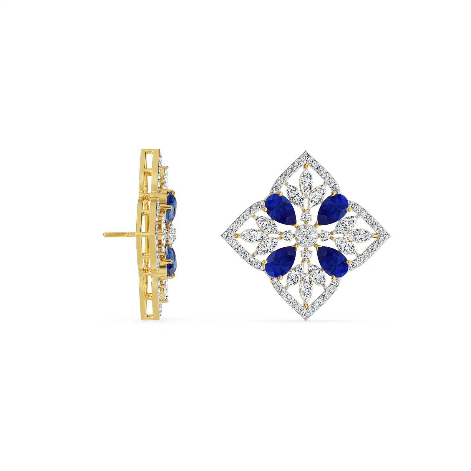 Blue Sapphire Lab Diamond Glamour Pendant Set Earring - perspective view