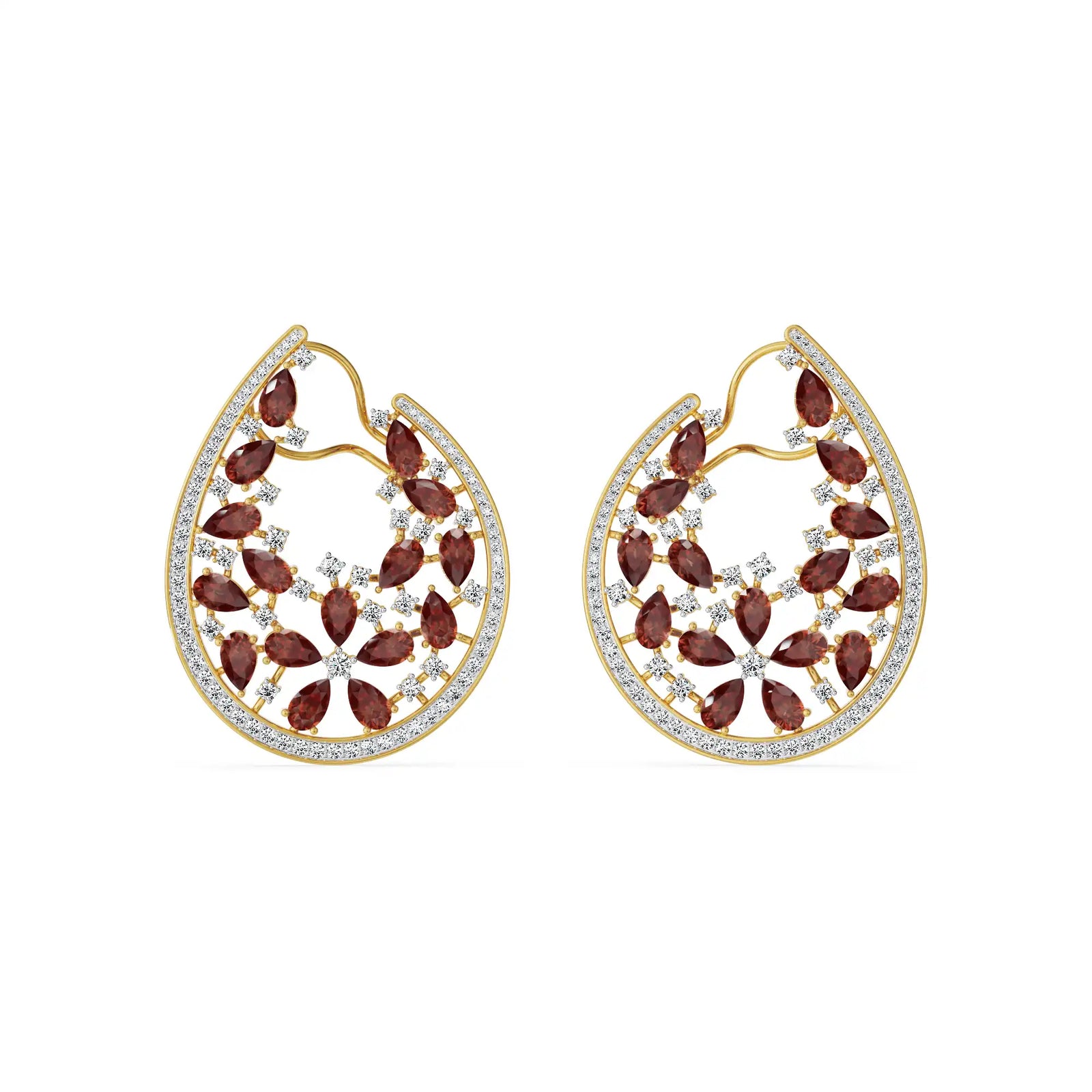 Garnet Lab Grown Diamond Festive Earrings - Front view