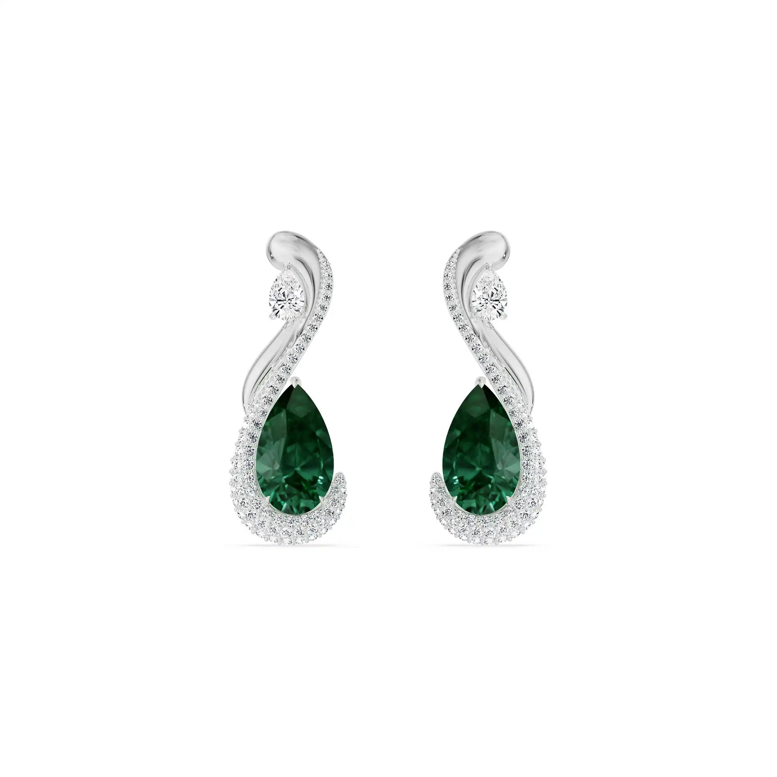 Geneva Emerald Lab Diamond Drop Earrings - Front view in 9KT