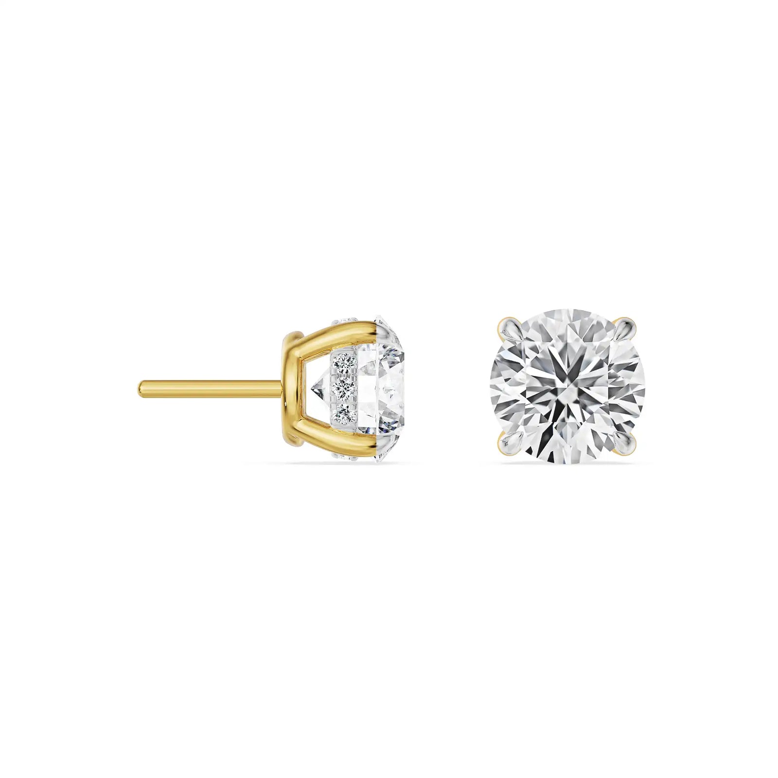 Hidden Halo Round Lab Grown Diamond Earrings - persective view
