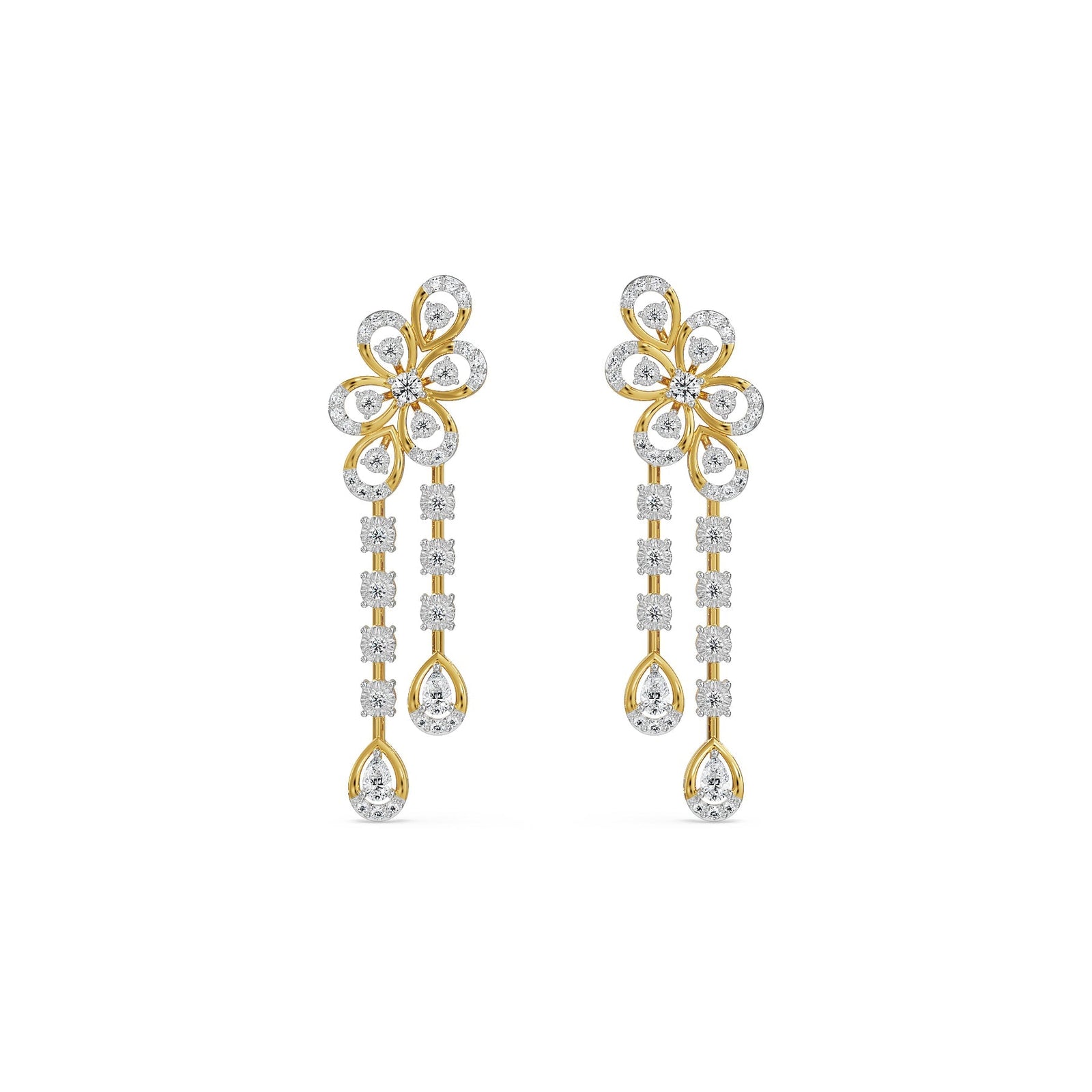 Floral Cascade Lab Grown Diamond Necklace Set Earring - perspective view