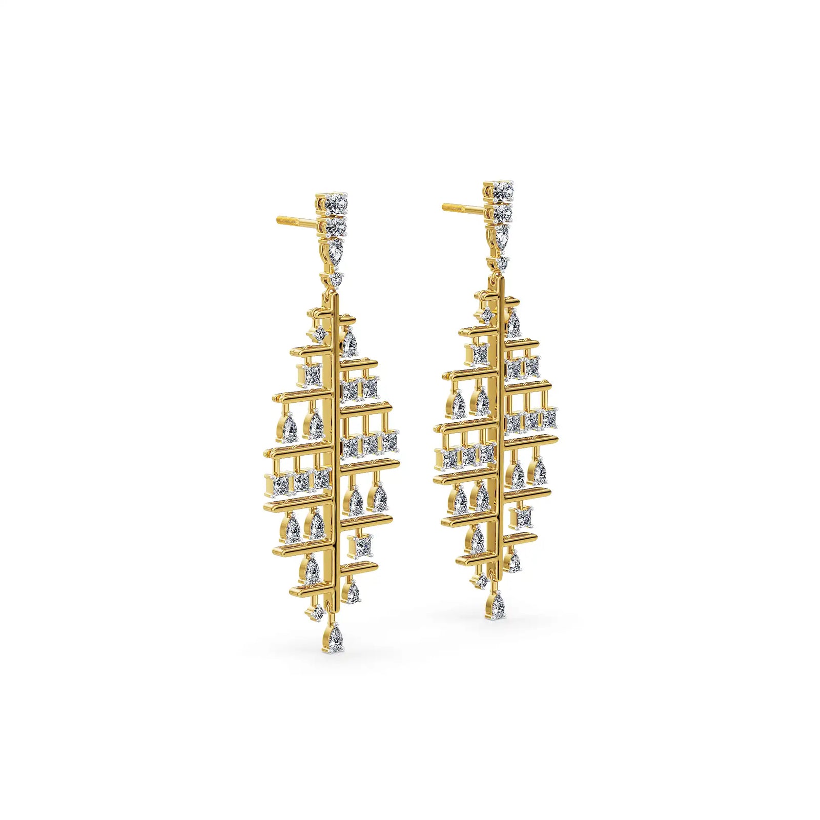 Dewdrop Leaf Lab Grown Diamond Chandelier Earrings - Right View