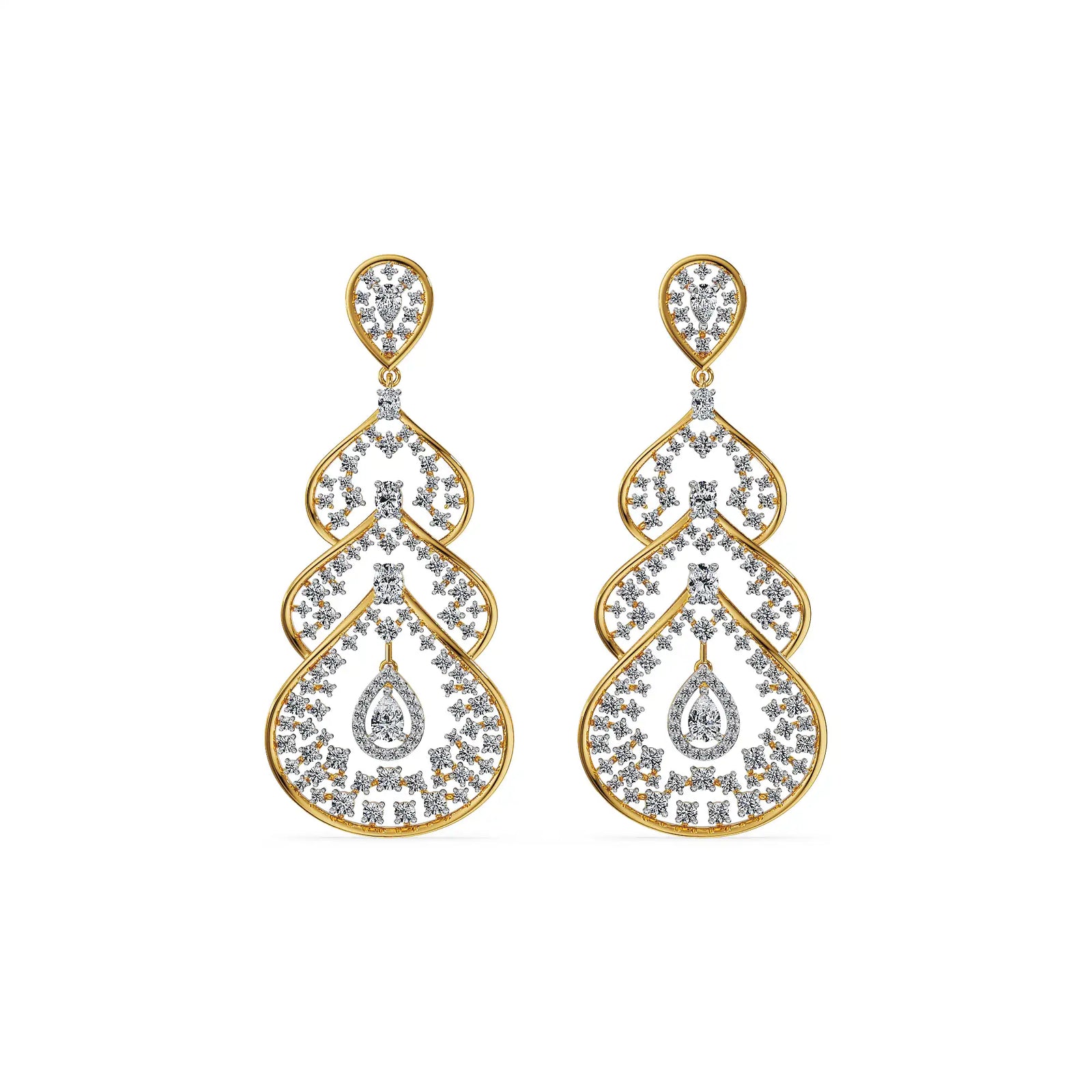 Moonlit Cascade Lab Grown Diamond Chandelier Earrings - Front view in 9KT