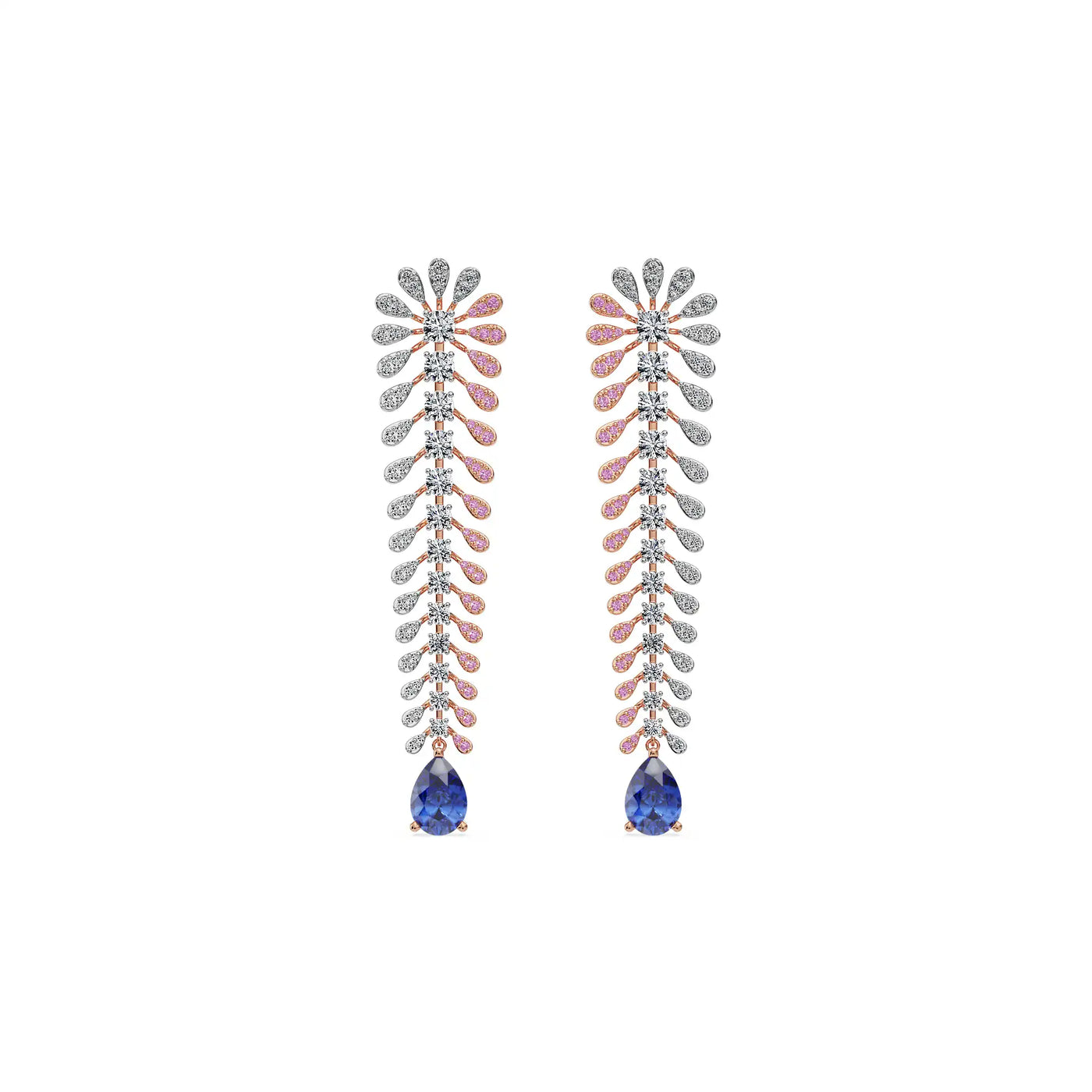 Sapphire Fern Lab Grown Diamond Chandelier Earrings