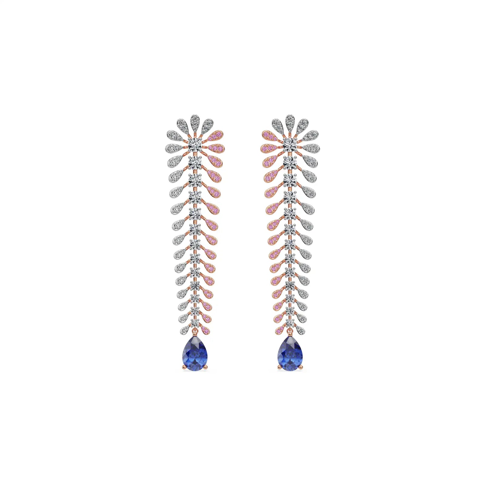 Sapphire Fern Lab Grown Diamond Chandelier Earrings - Front view