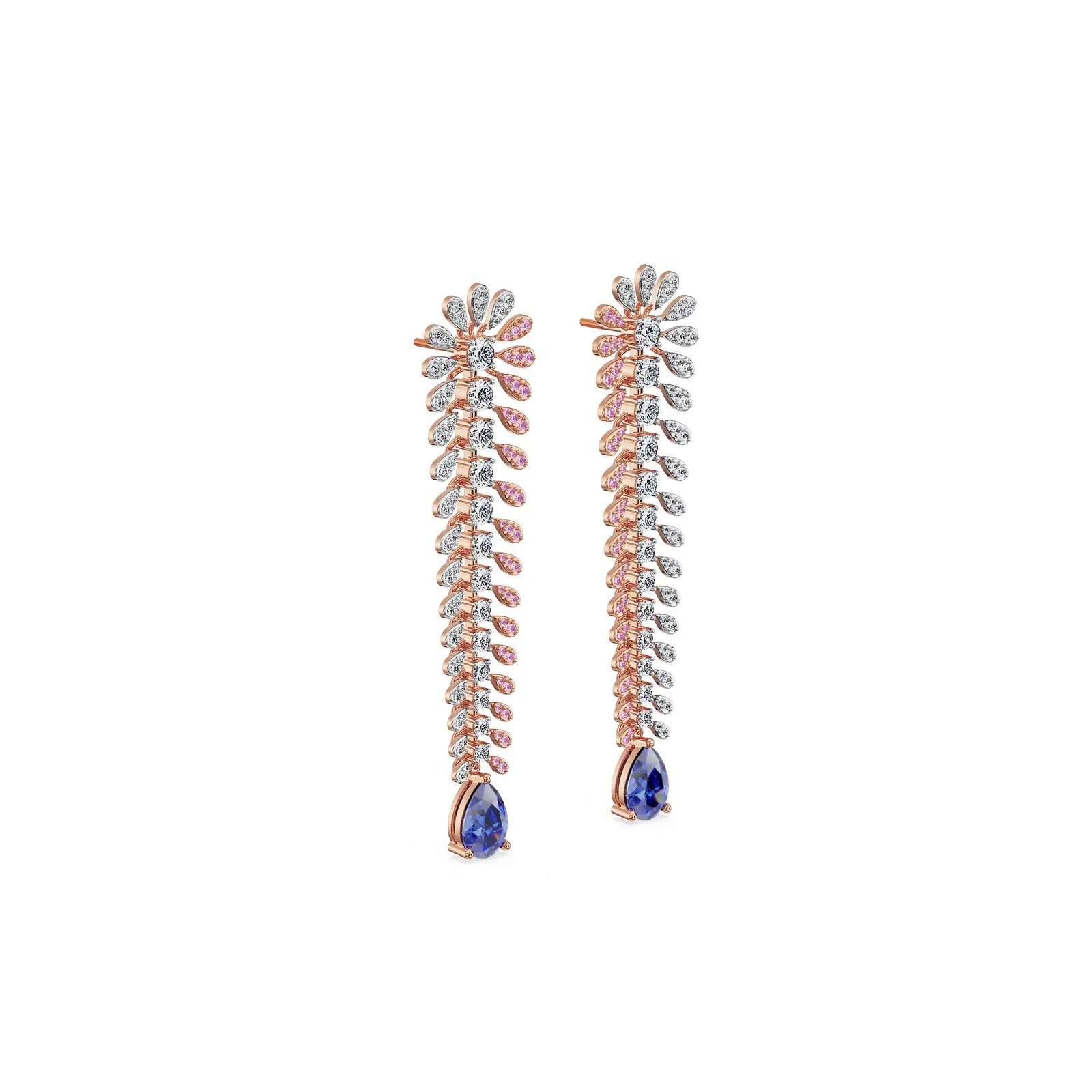 Sapphire Fern Lab Grown Diamond Chandelier Earrings - Right View