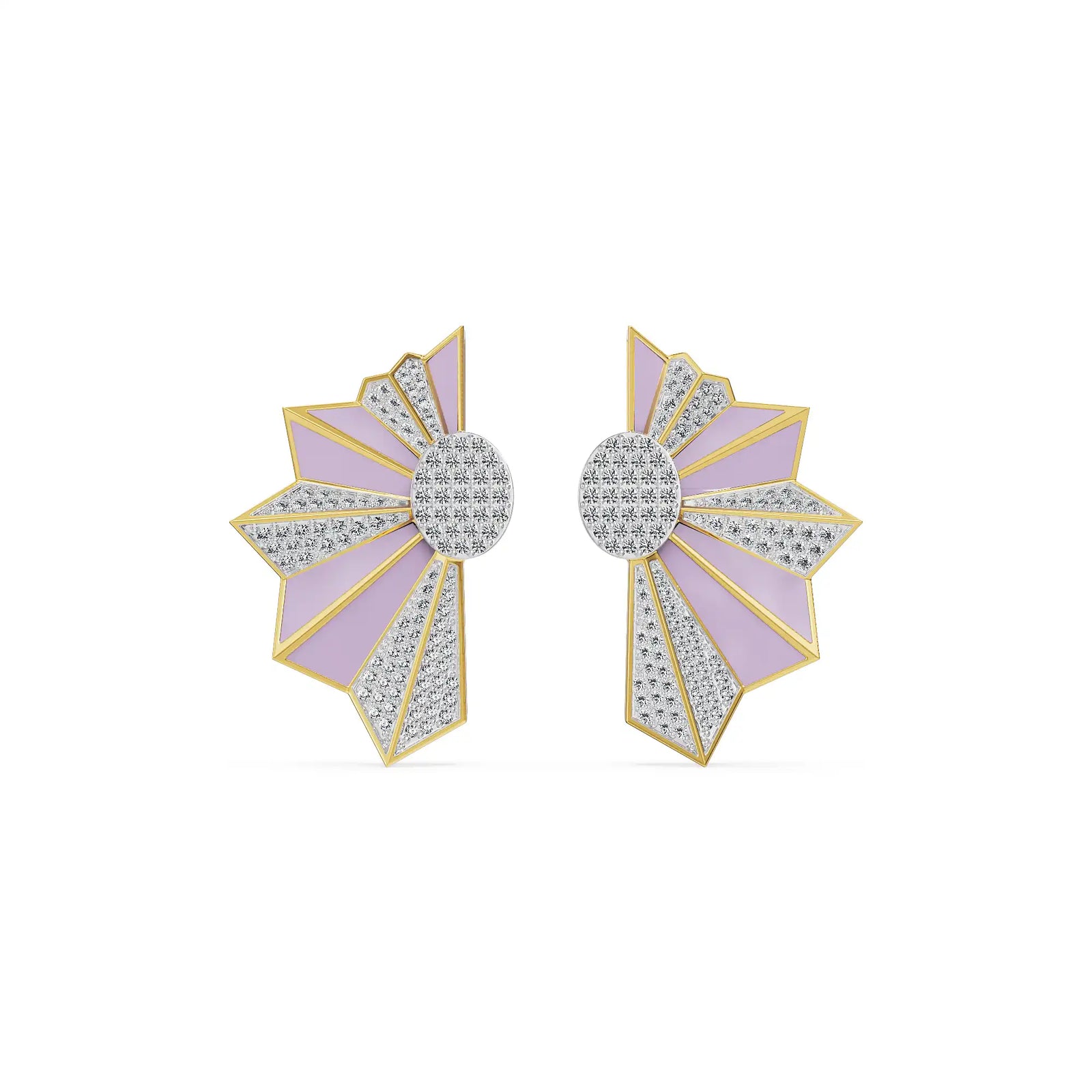 Lilac Art Deco Lab Grown Diamond Earrings - front view in 9KT
