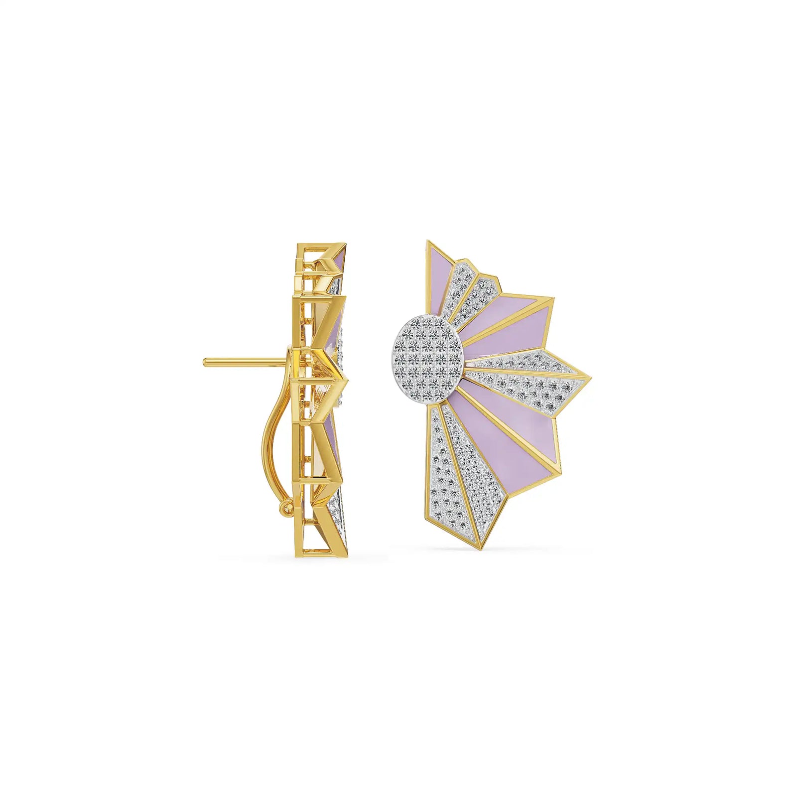 Lilac Art Deco Lab Grown Diamond Earrings - perspective view