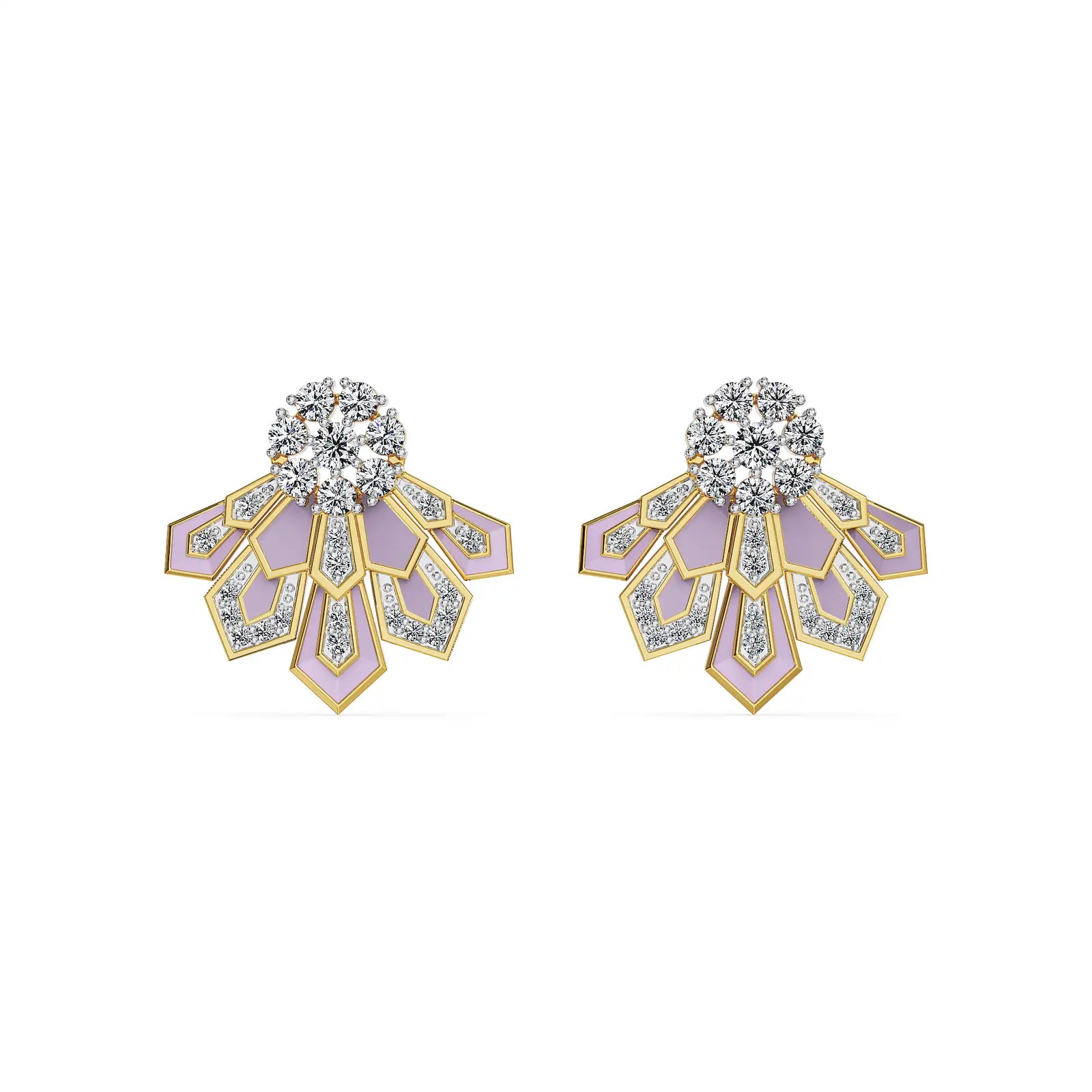 Lavender Cascade Lab Grown Diamond Earrings - front view in 9KT