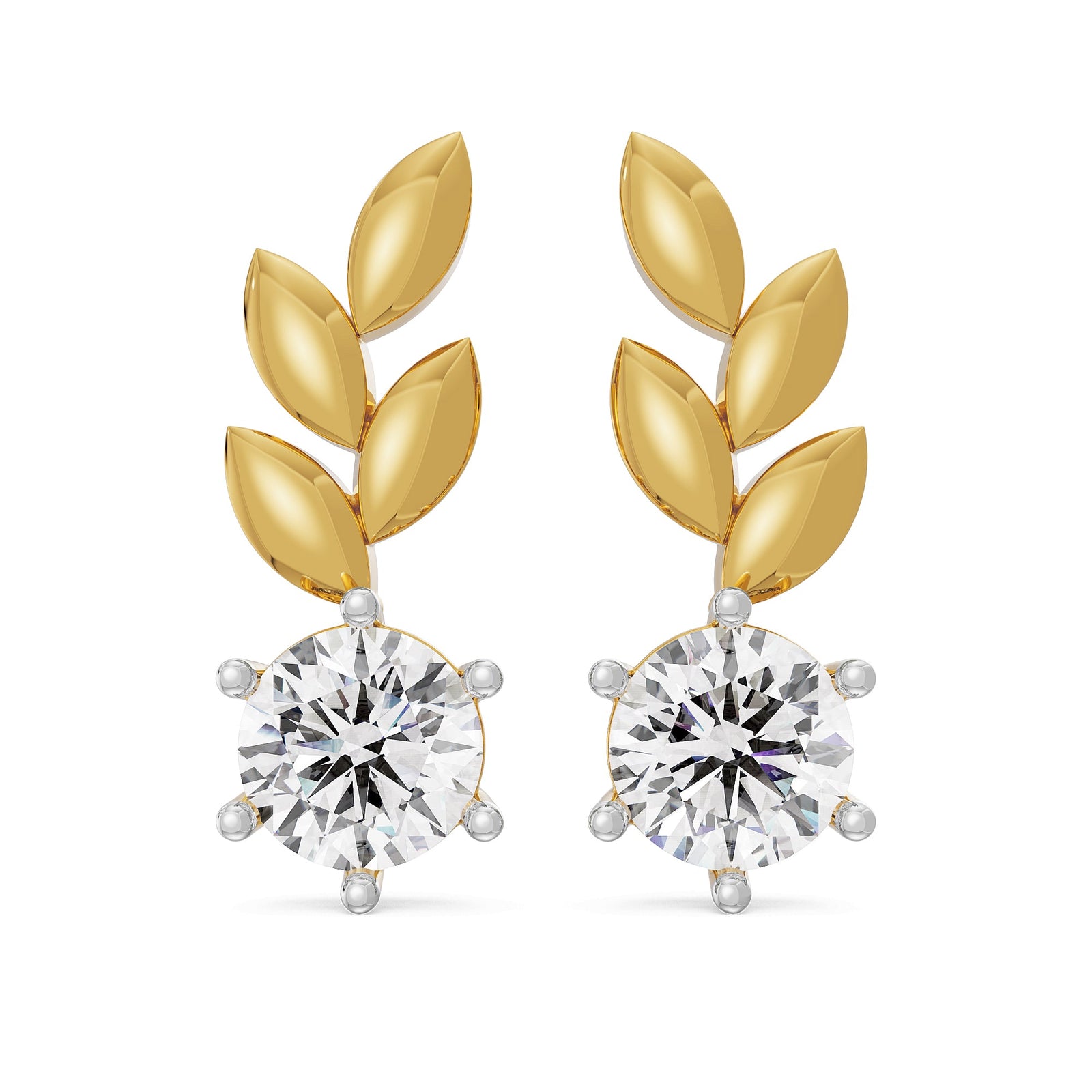 Leafy Solitaire Studs front view