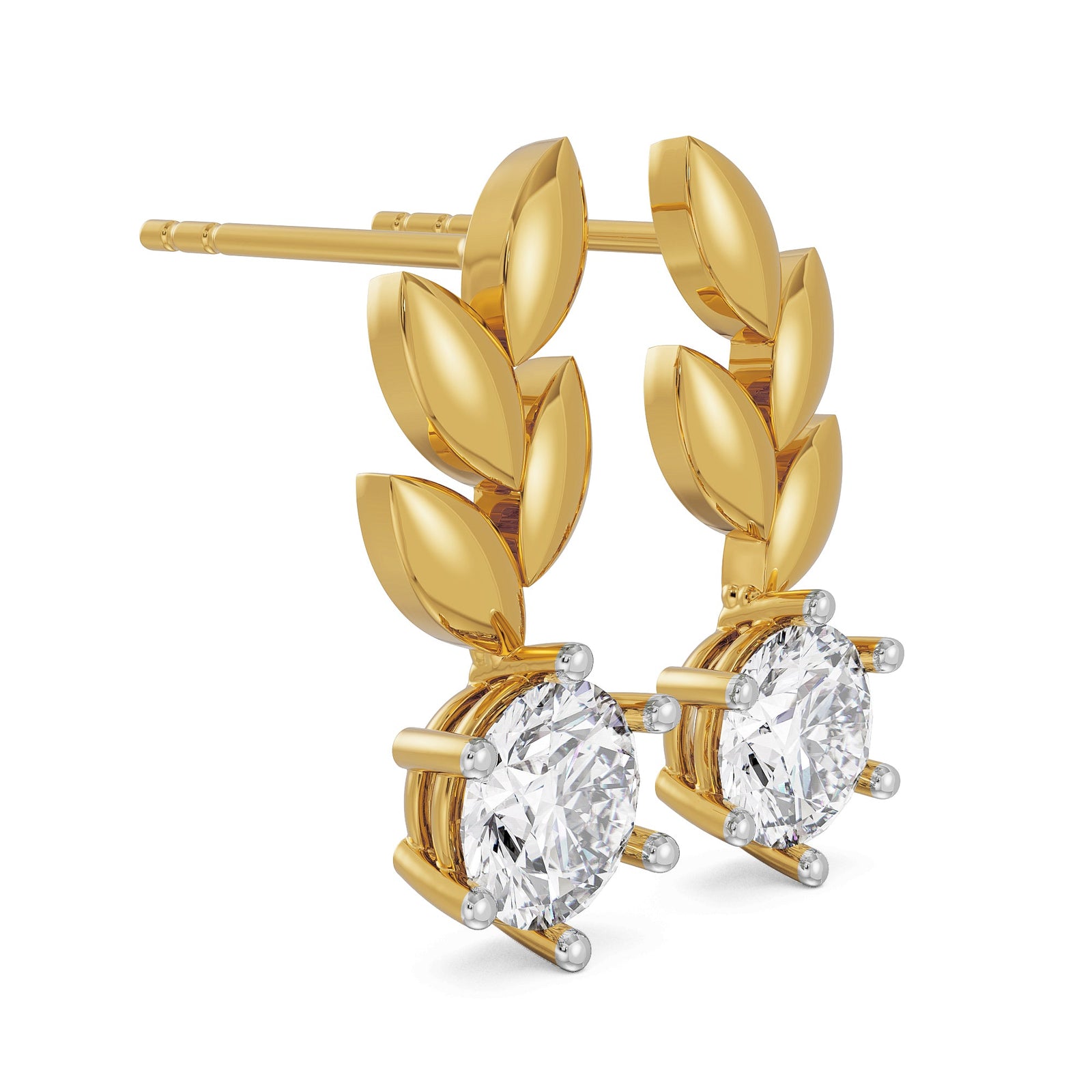 Leafy Solitaire Studs left view