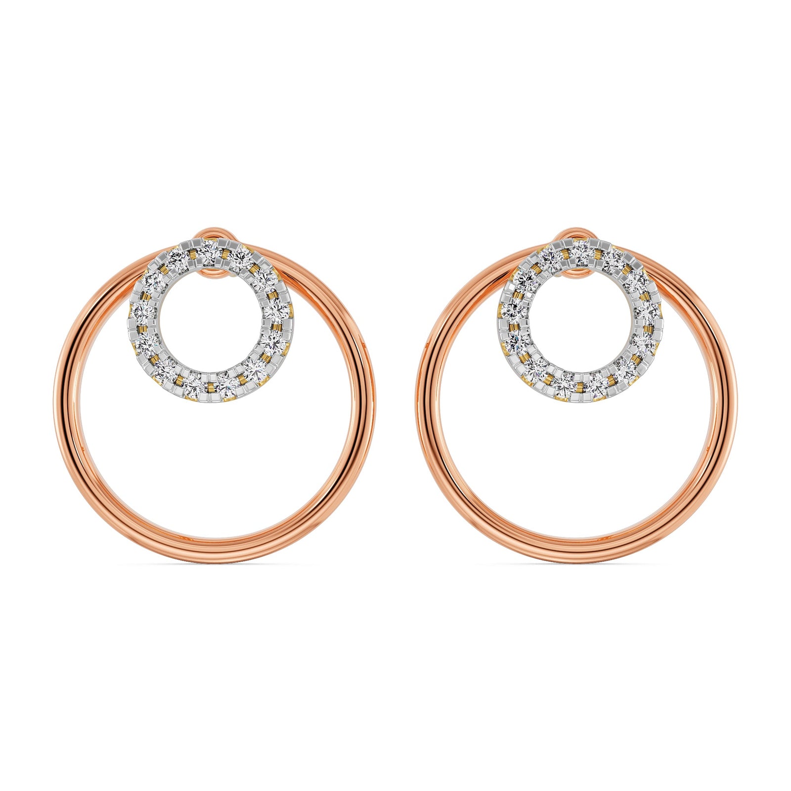 Round in Round Diamond Earrings Front view