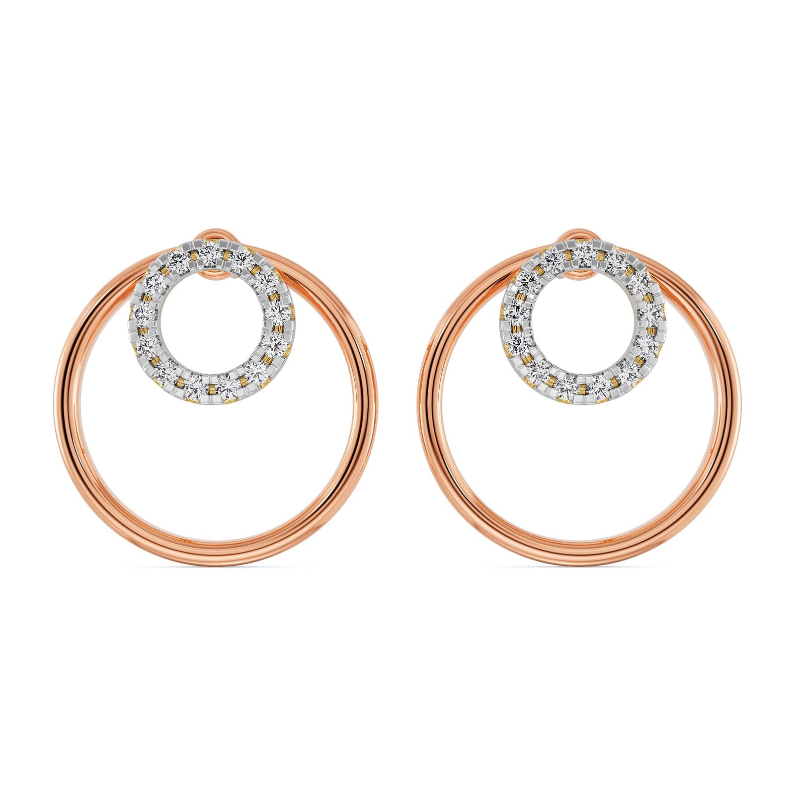 Round in Round Diamond Earrings Front view in 9KT