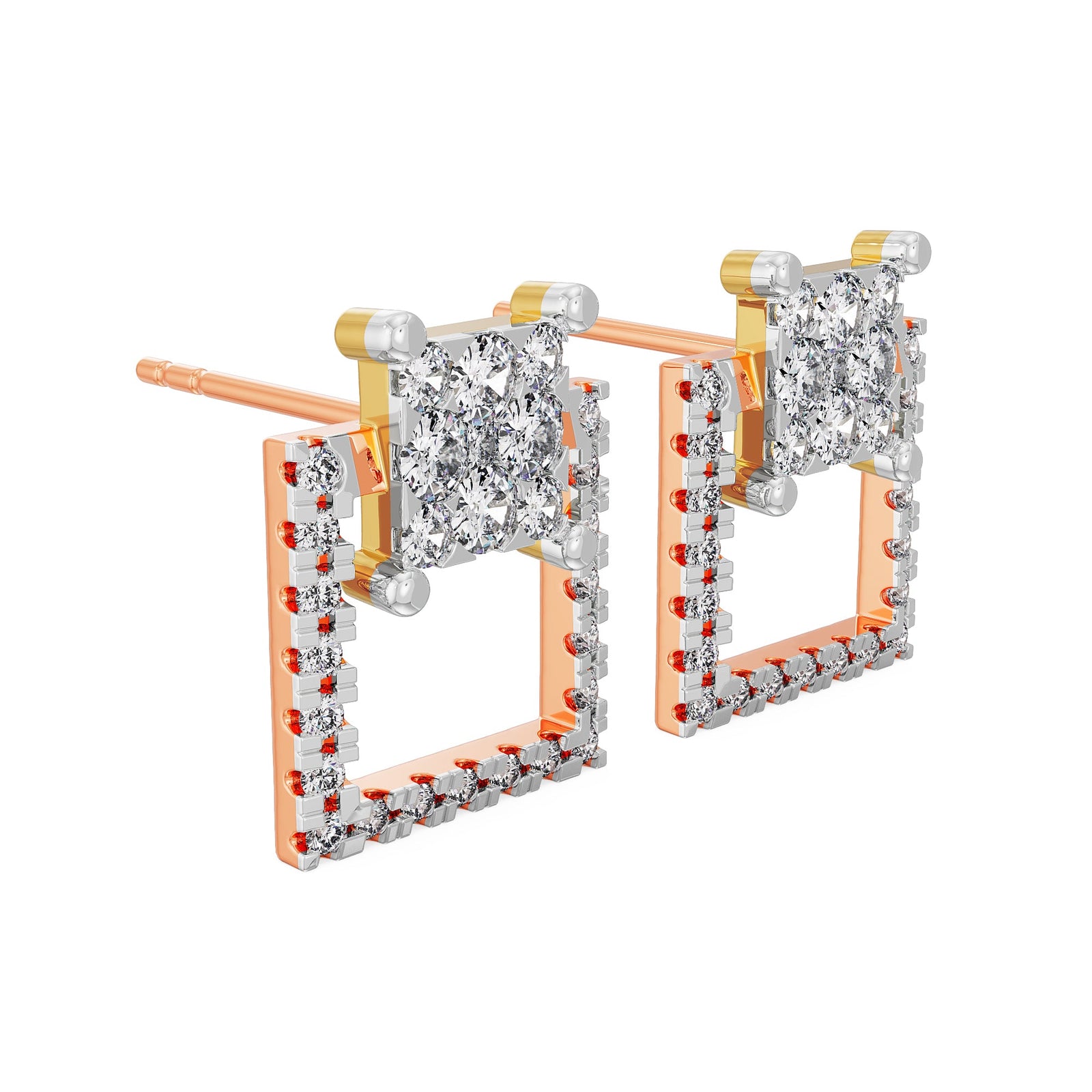 Timeless Square Diamond Earrings Side View
