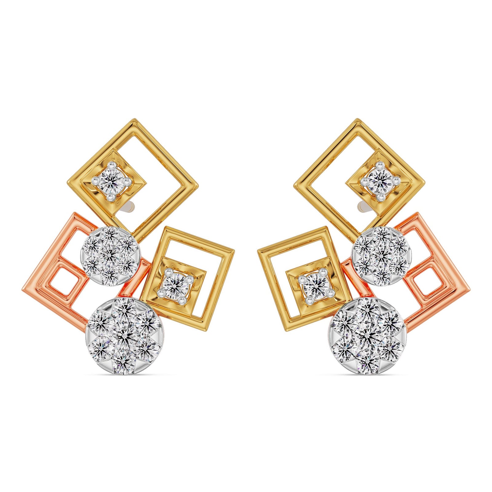 Geometrical Diamond Earrings front view in 9KT