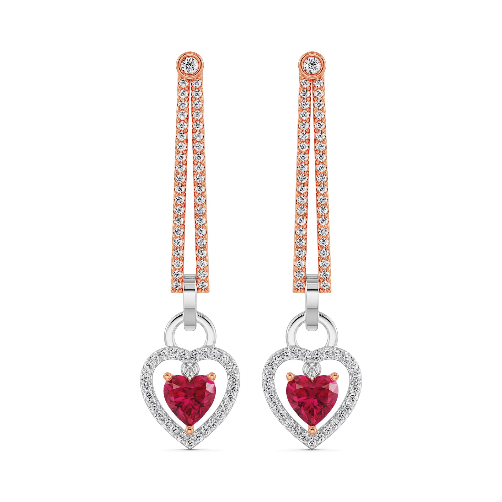 Diamond Drop Heart Earrings Front View