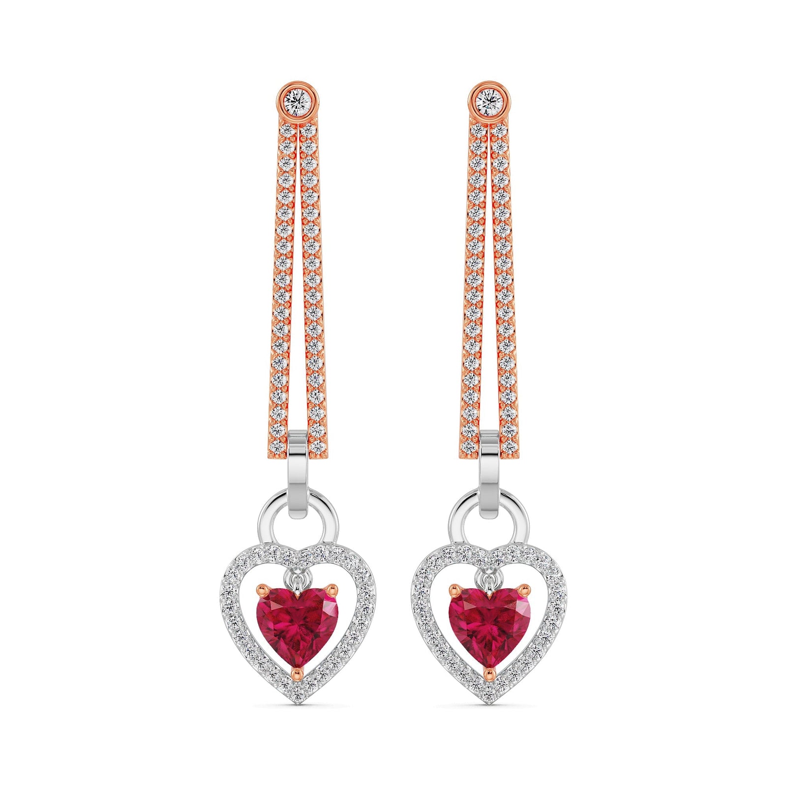 Diamond Drop Heart Earrings Front View in 9KT