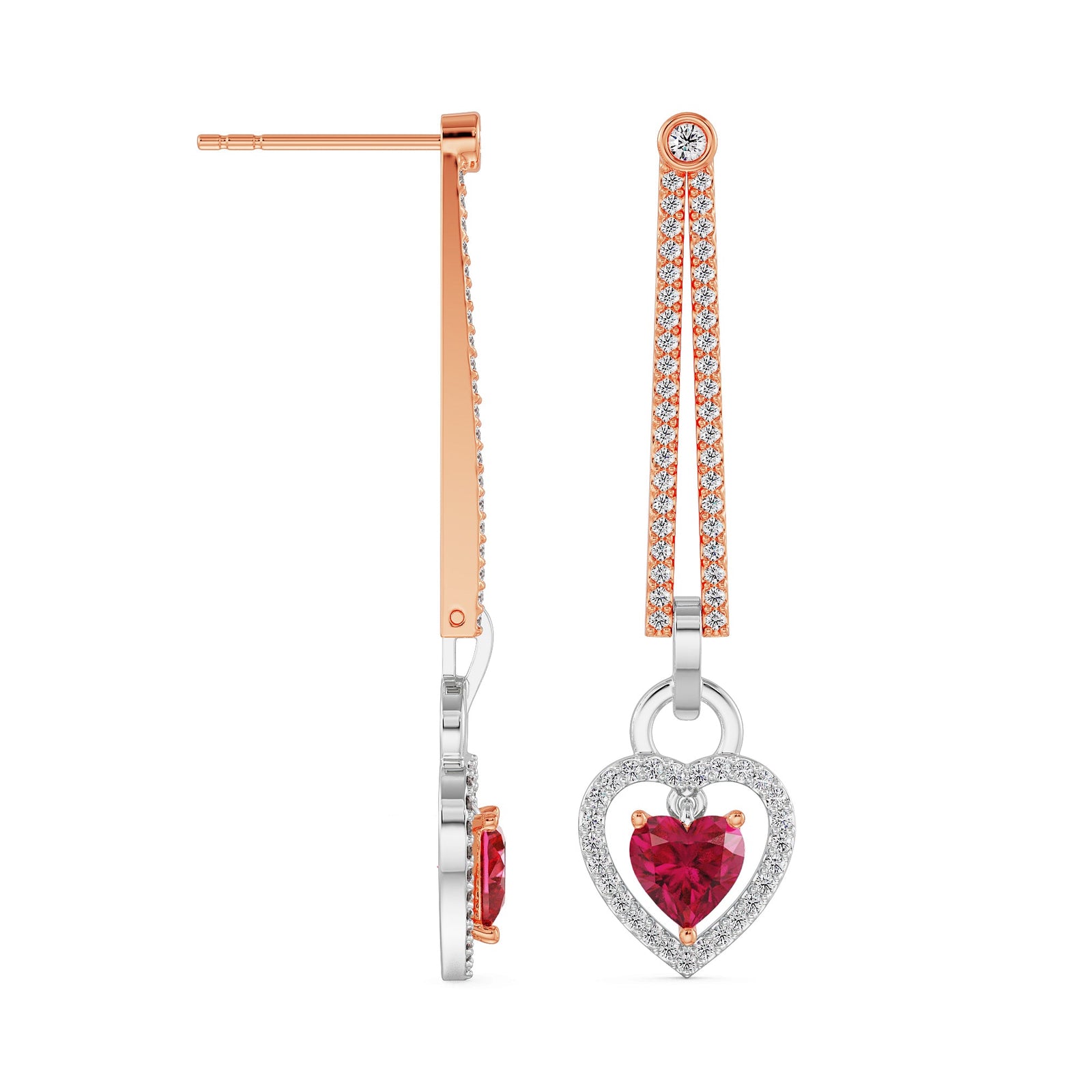 Diamond Drop Heart Earrings Prospective View