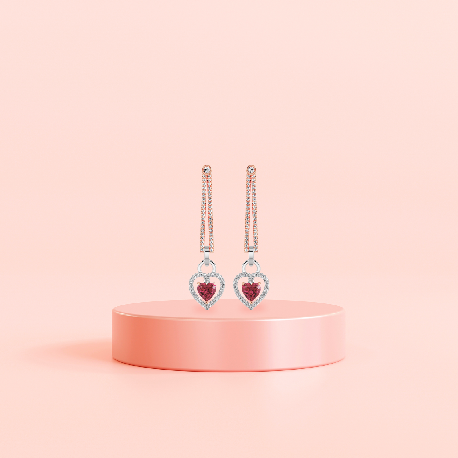 Diamond Drop Heart Earrings Prospective View