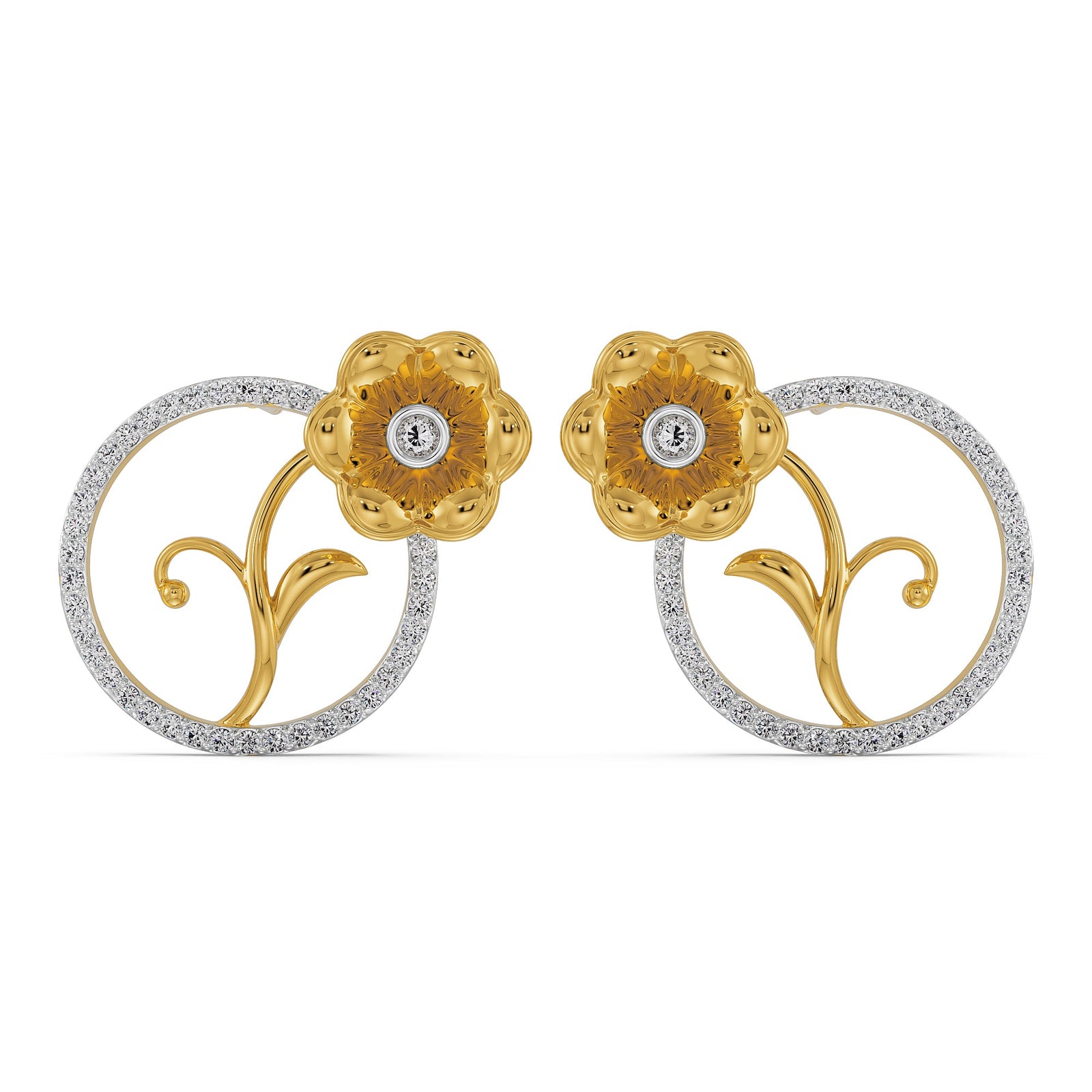 Diamond Blossom Earrings Front view