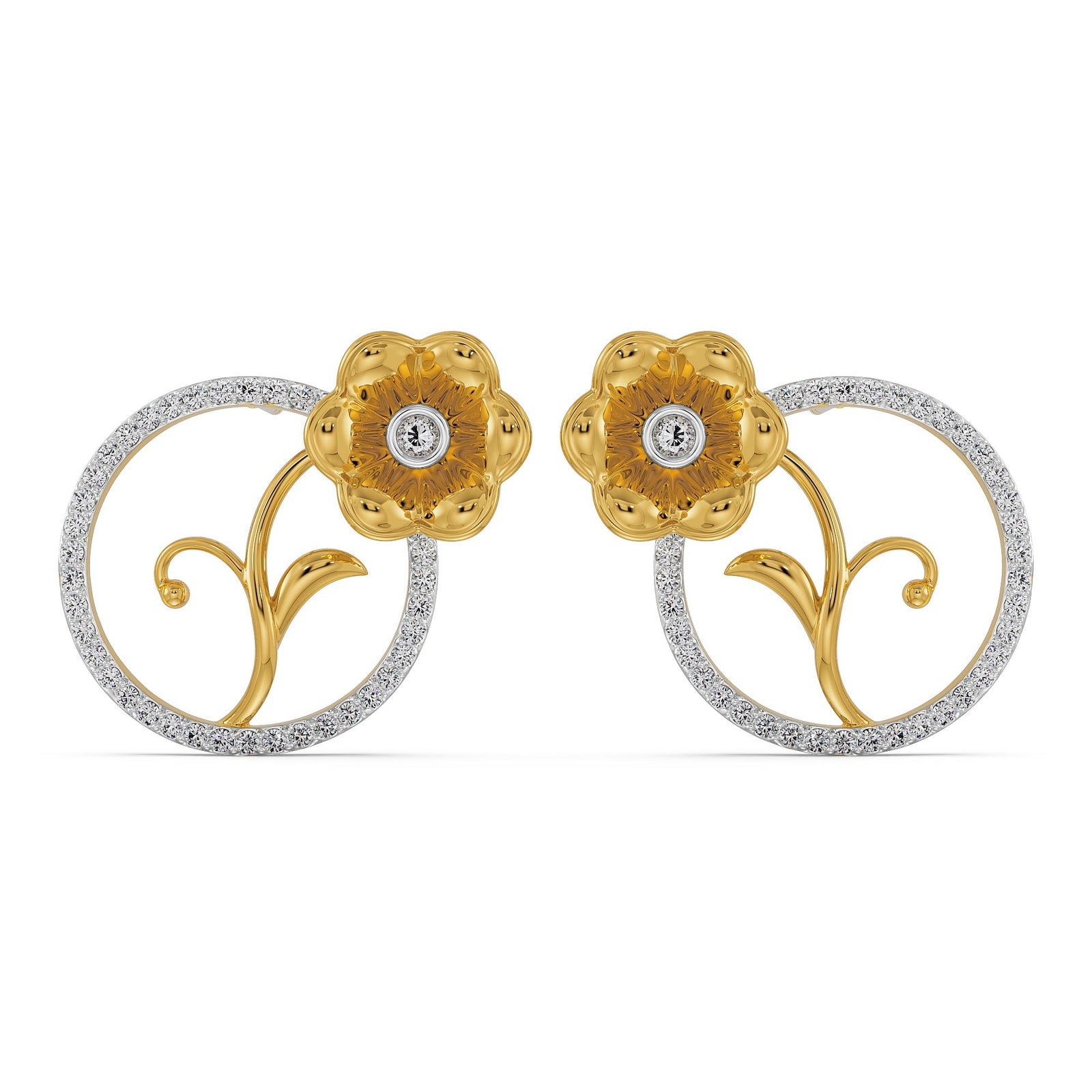 Diamond Blossom Earrings Front view in 9KT