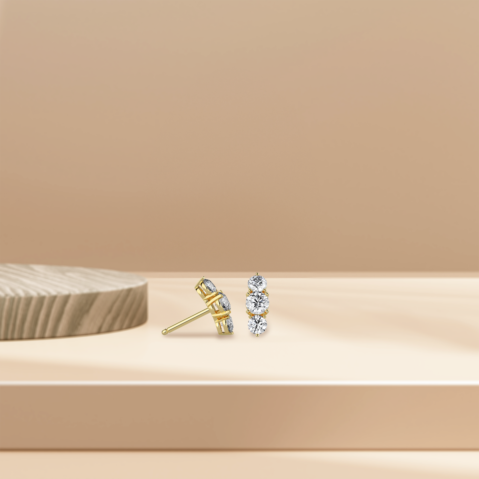 Three Stone Diamond Earrings Prospective View
