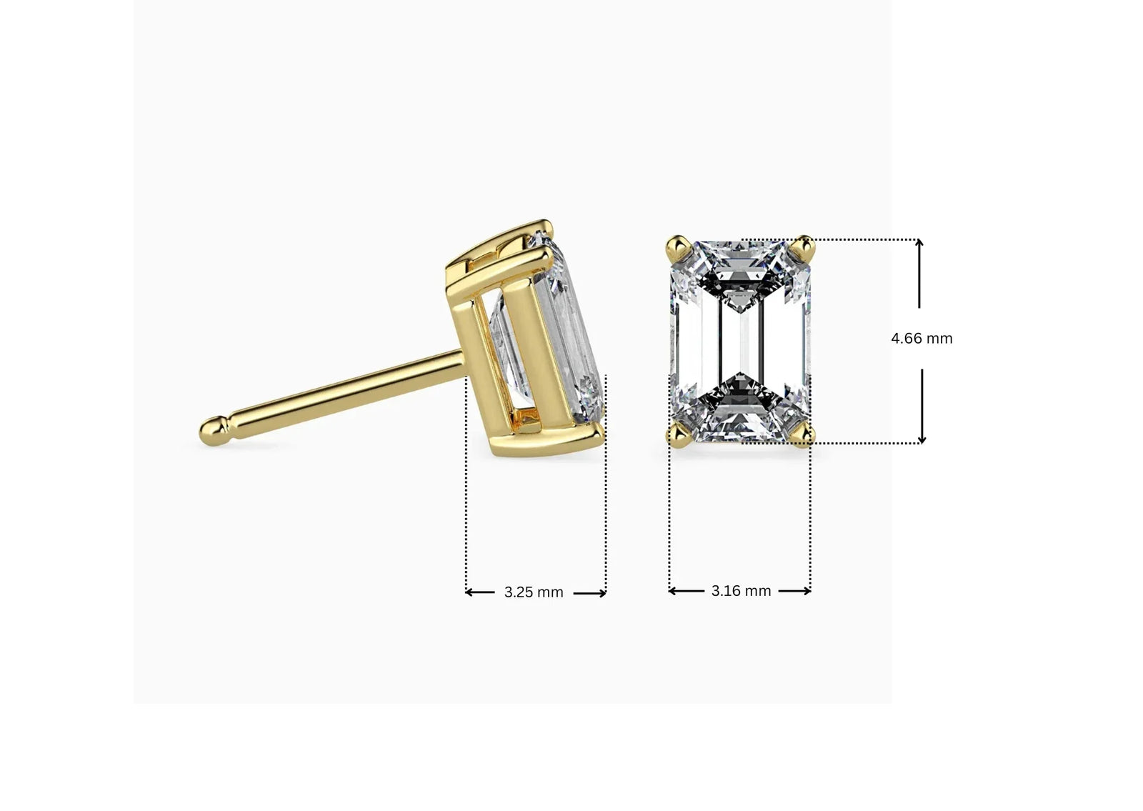 Dimension Guide for Emerald Lab Grown Diamond Solitaire Studs