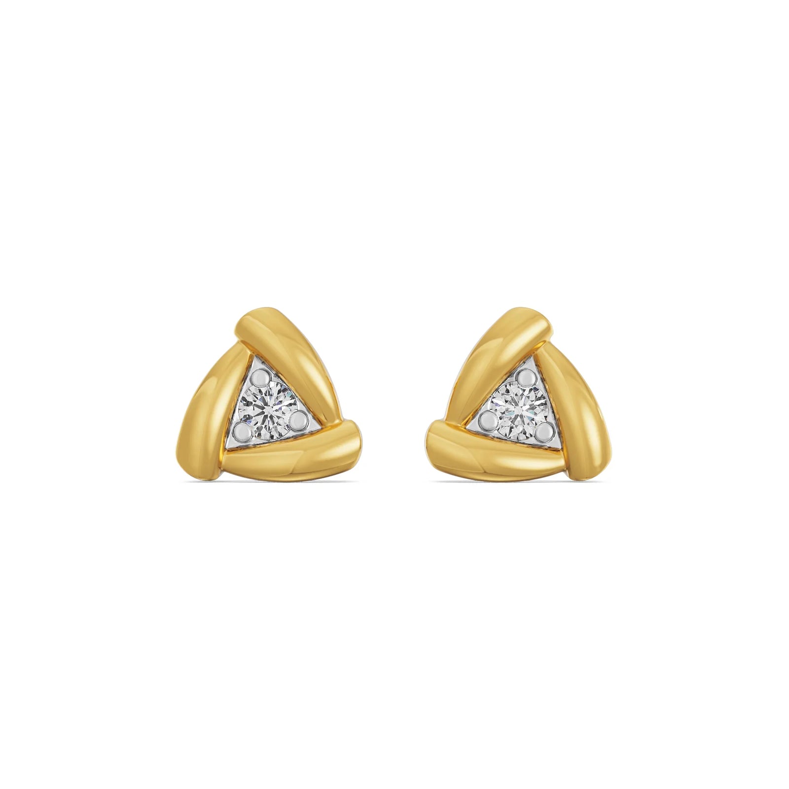 Triangle Diamond Studs Front View in 9KT